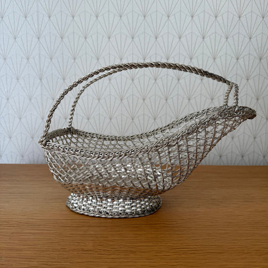 vintage french wine silver plated basket bottle holder 12062516 Handmade