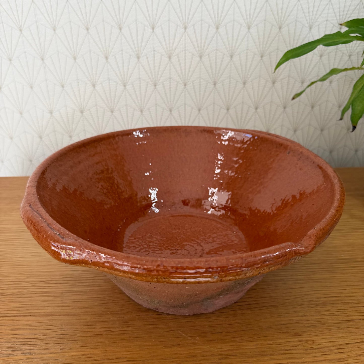 VINTAGE FRENCH GLAZED TERRACOTTA SALAD MIXING BOWL TERRINE TIAN 11 3/4" 111259