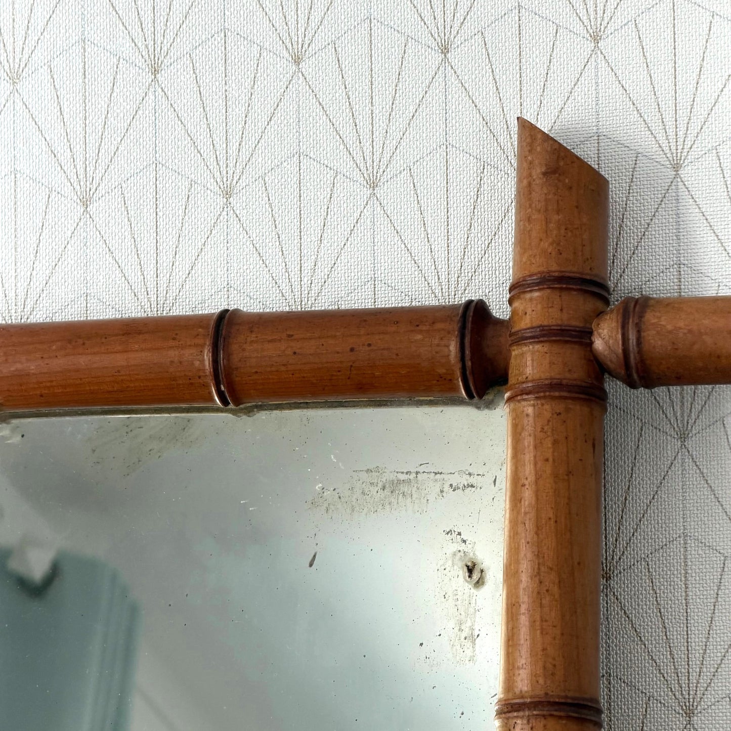 Vintage French Faux Bamboo Wall Mirror Wood Frame 19" x 25" 25052611 Fleamarketfrance