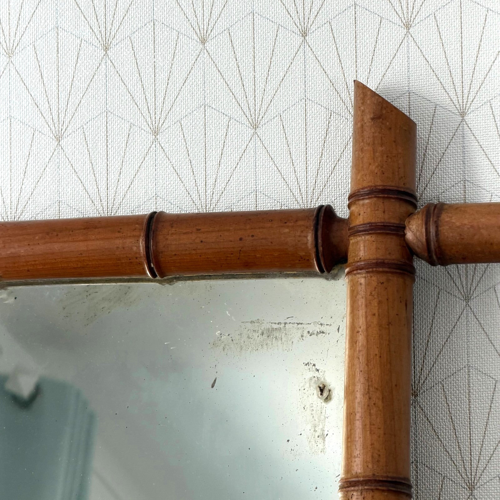 Vintage French Faux Bamboo Wall Mirror Wood Frame 19" x 25" 25052611 Fleamarketfrance