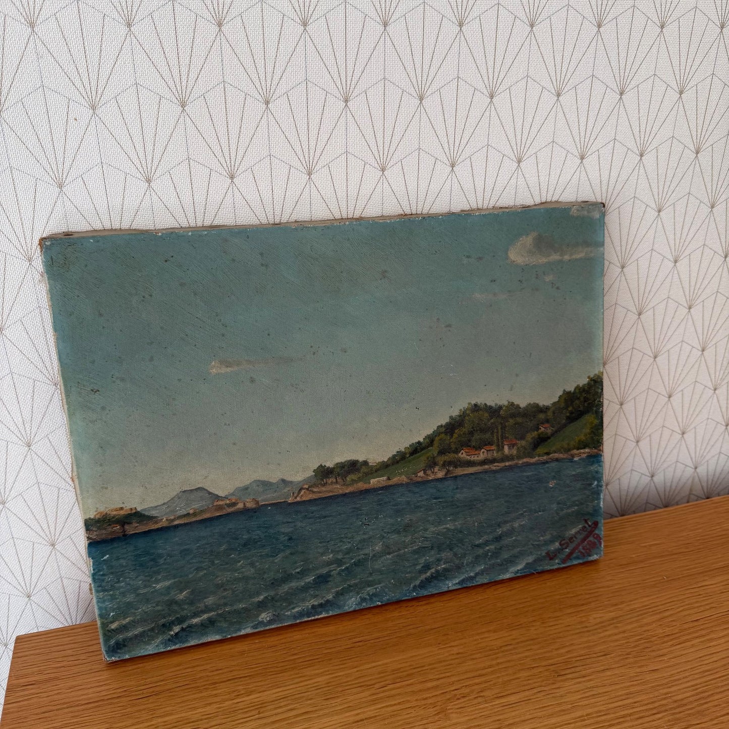 Antique French Seascape Oil Painting Canvas Coastal View Signed 1889 2604263 Fleamarketfrance