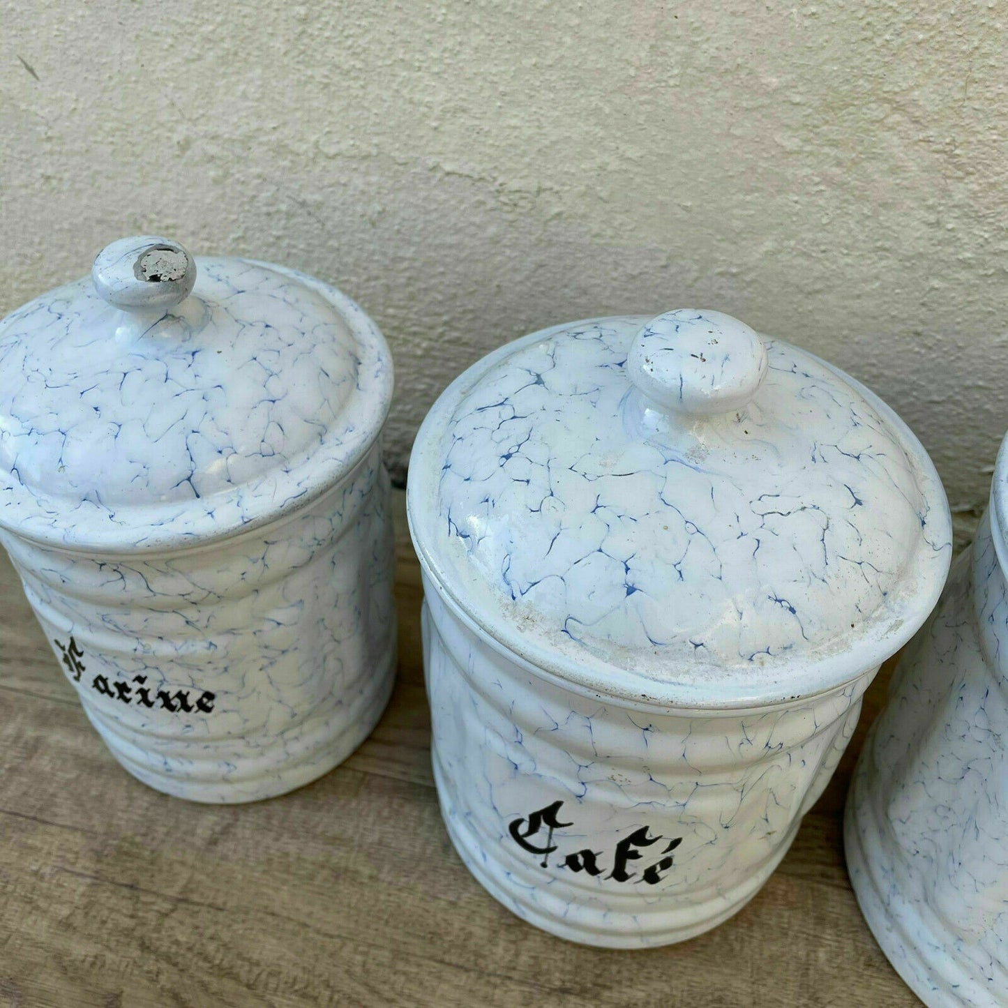 Bistro Francais Canister Set 5 French Enameled France Vintage 1900 s 0311218 - Fleamarketfrance