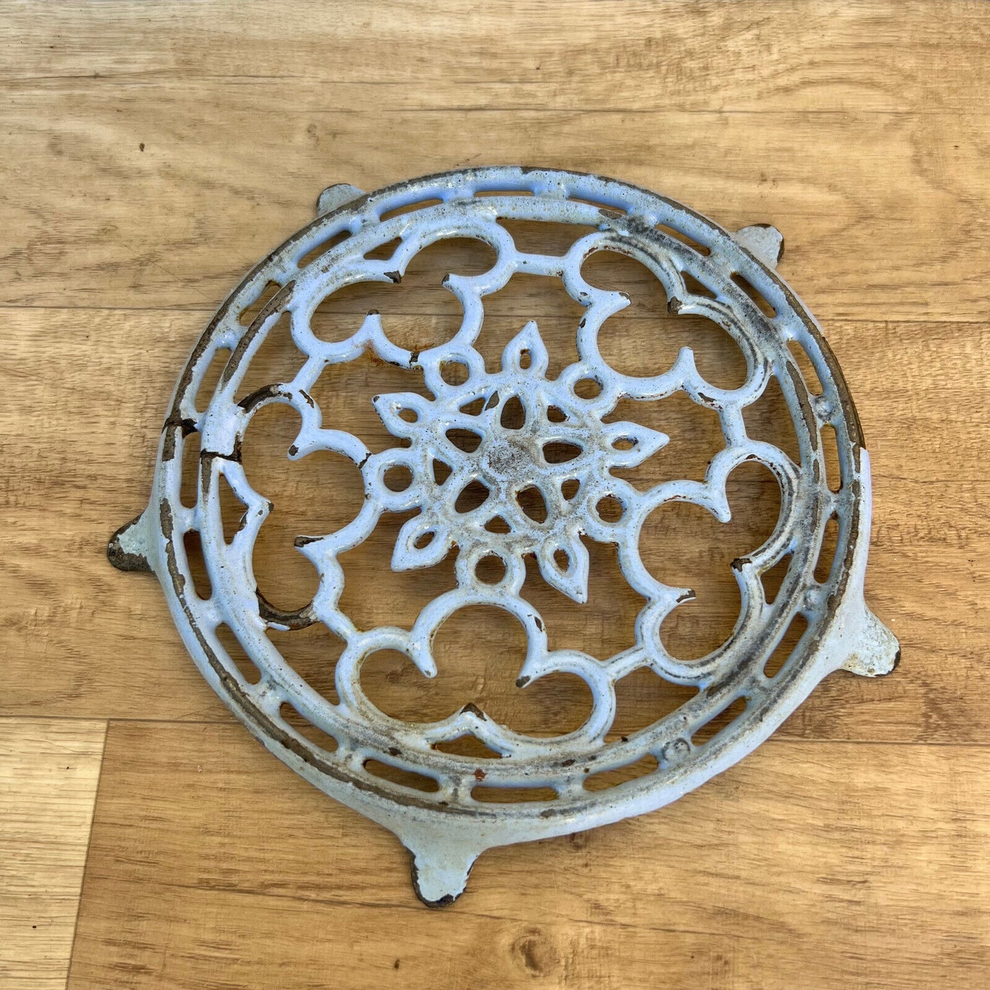 Antique vintage french Cast iron kitchen Trivet  france blue purple 06102418 - Fleamarketfrance