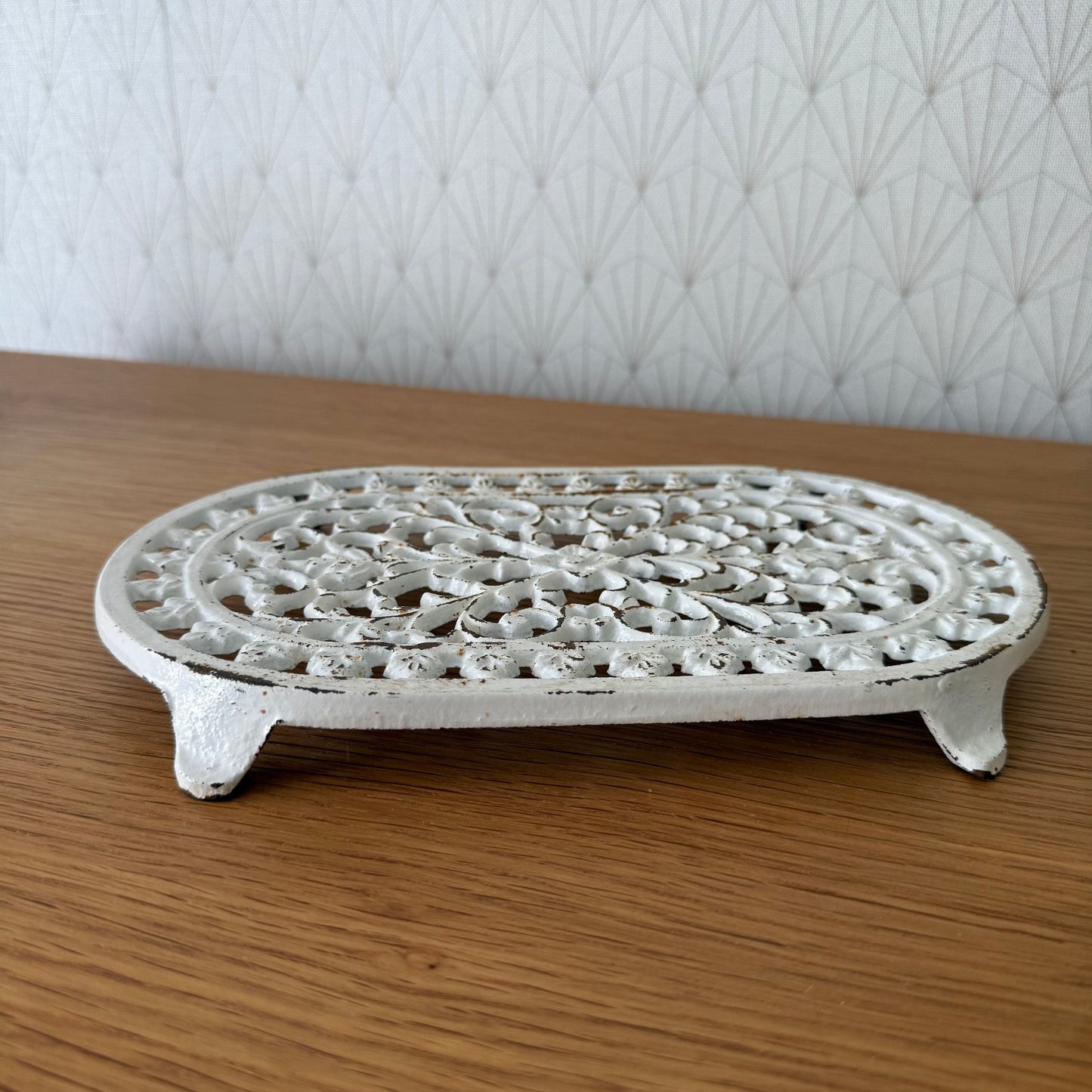 Antique vintage french Cast iron kitchen Trivet  france white 307259