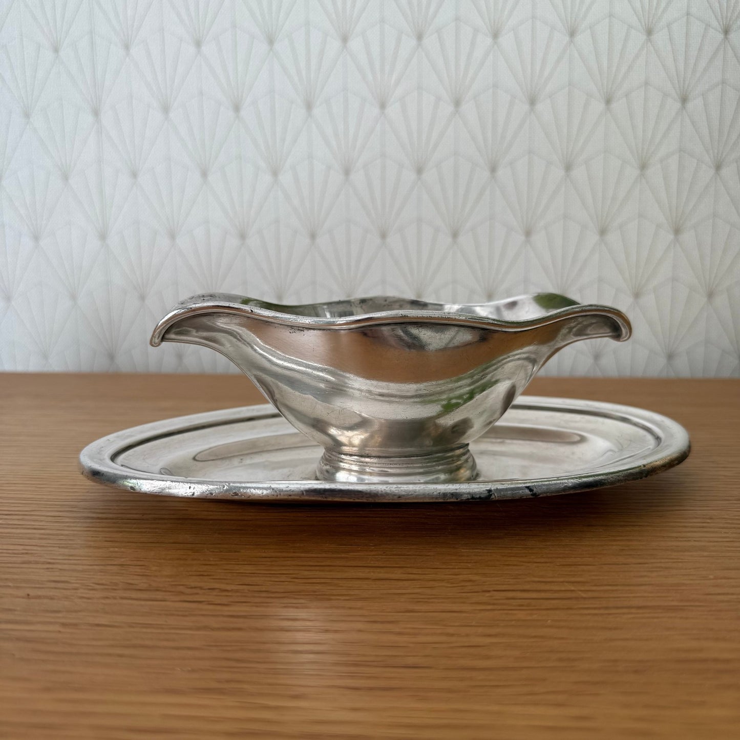 Vintage French Gravy Boat Saucer Silverplate 2608257