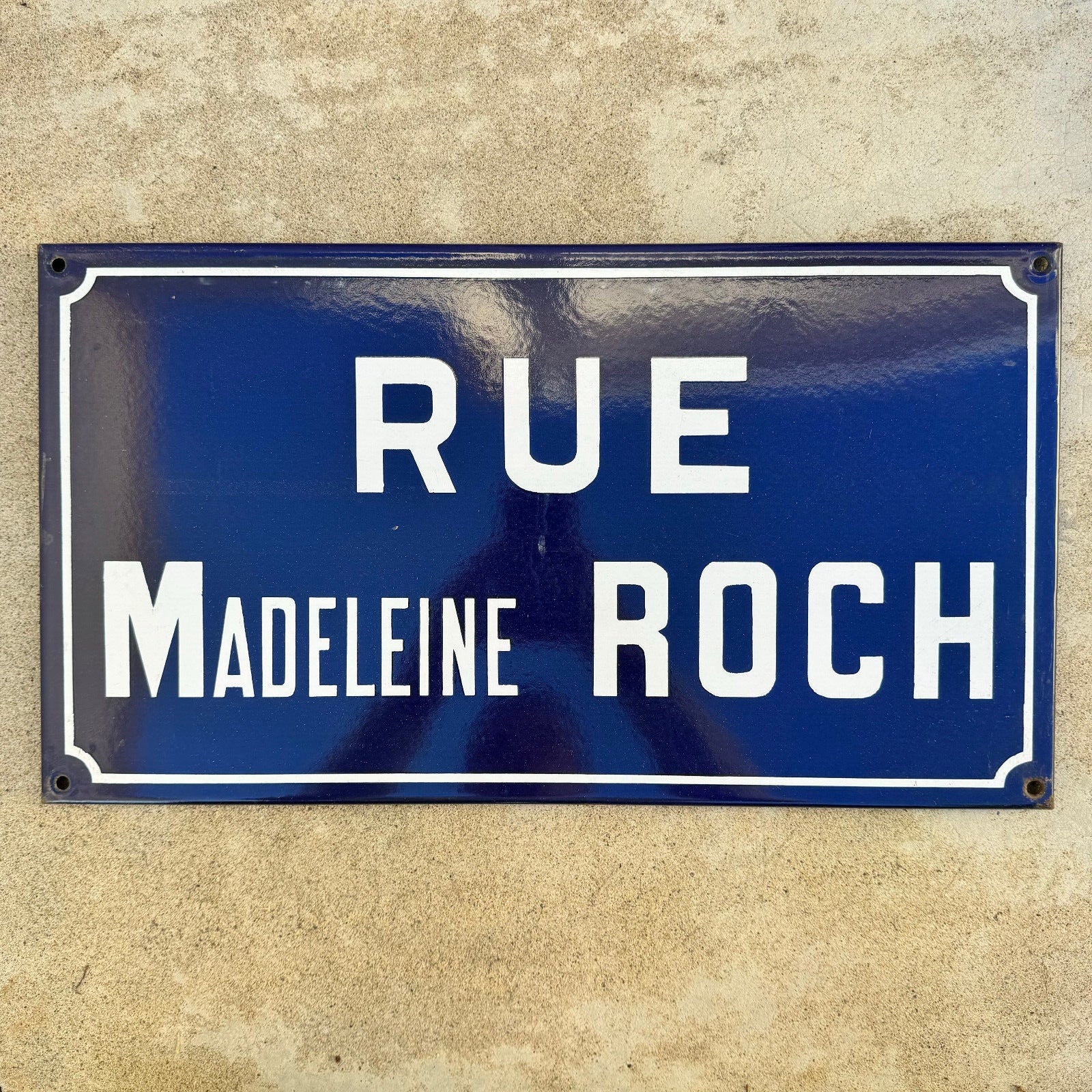 Vintage French Street Sign Rue Madeleine Roch Blue Enamel Plaque 13042448 Fleamarketfrance