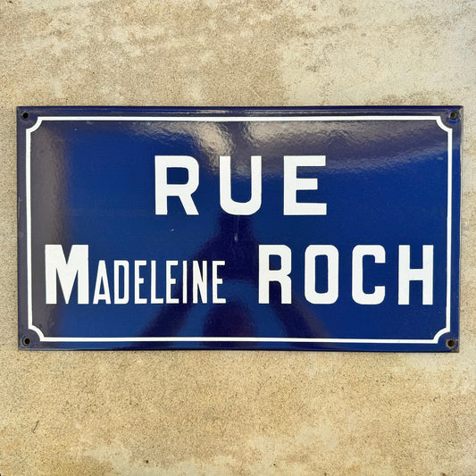 Vintage French Street Sign Rue Madeleine Roch Blue Enamel Plaque 13042448 Fleamarketfrance