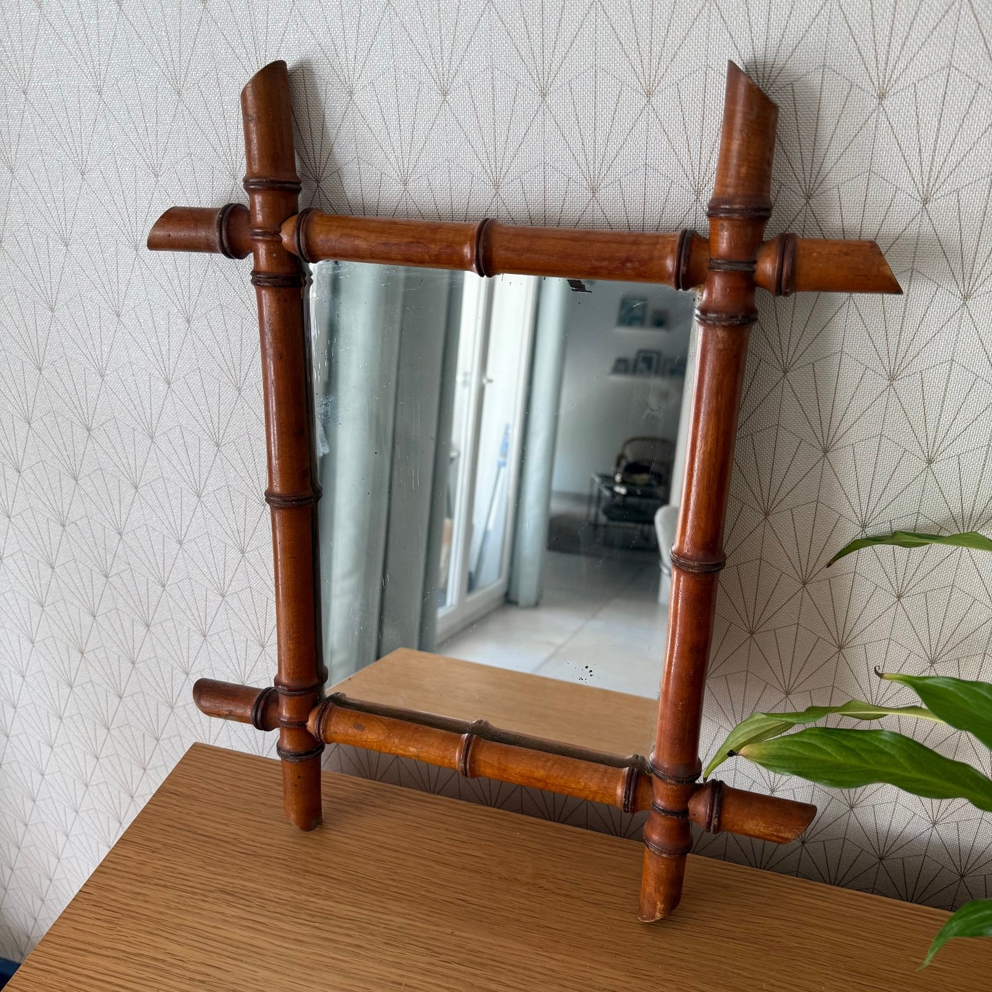 Vintage French wood faux bamboo  WALL-HANGING MIRROR 03072513