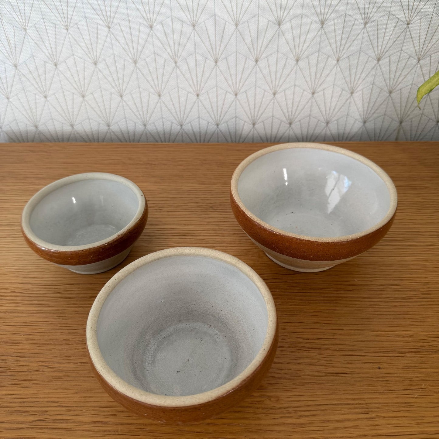 French Stoneware Bowls Vintage Farmhouse Ceramic Set of 3 01072617 Unmarked