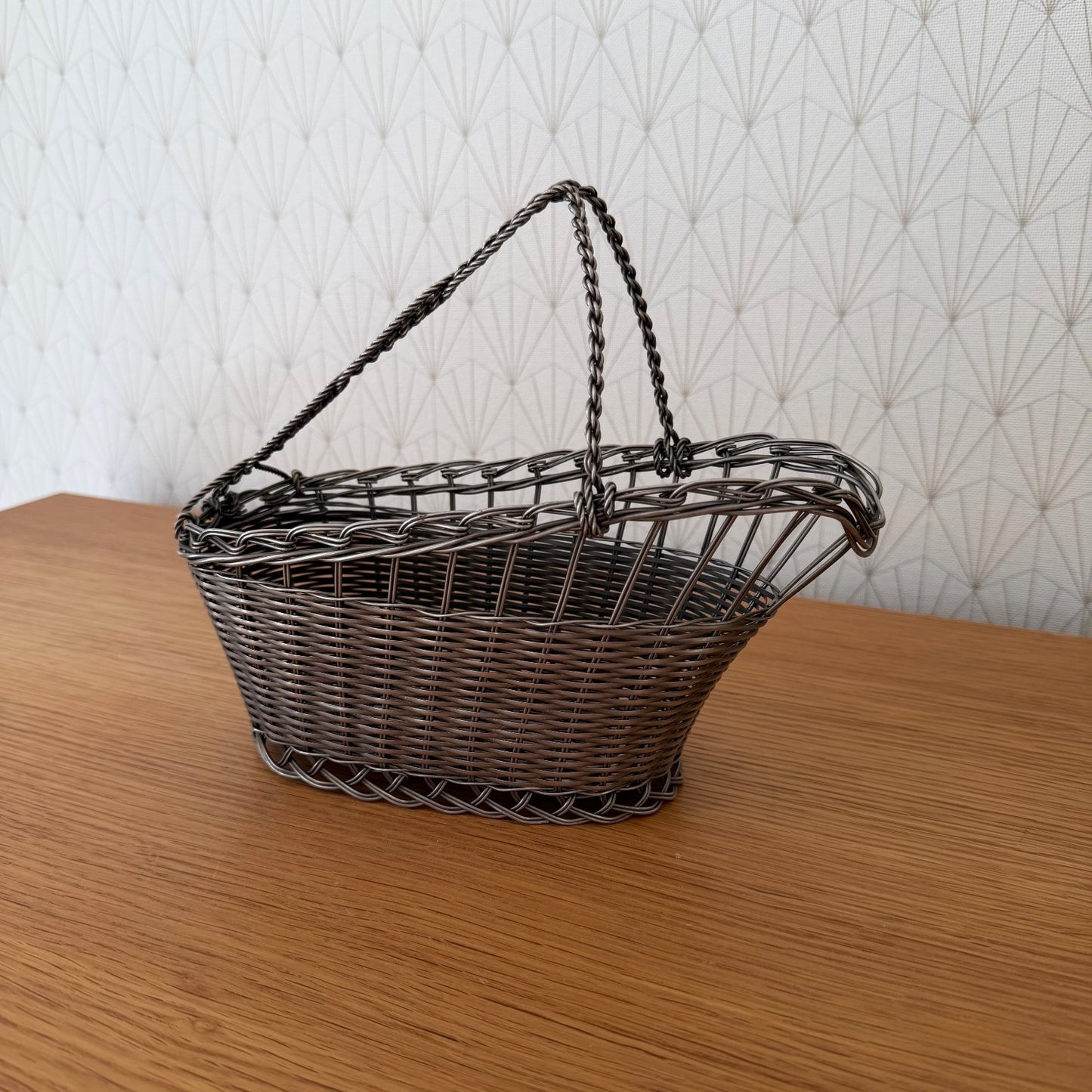 French Silver Plated Basket Wine Bottle Holder Serving Tray Vintage 1302263 Handmade