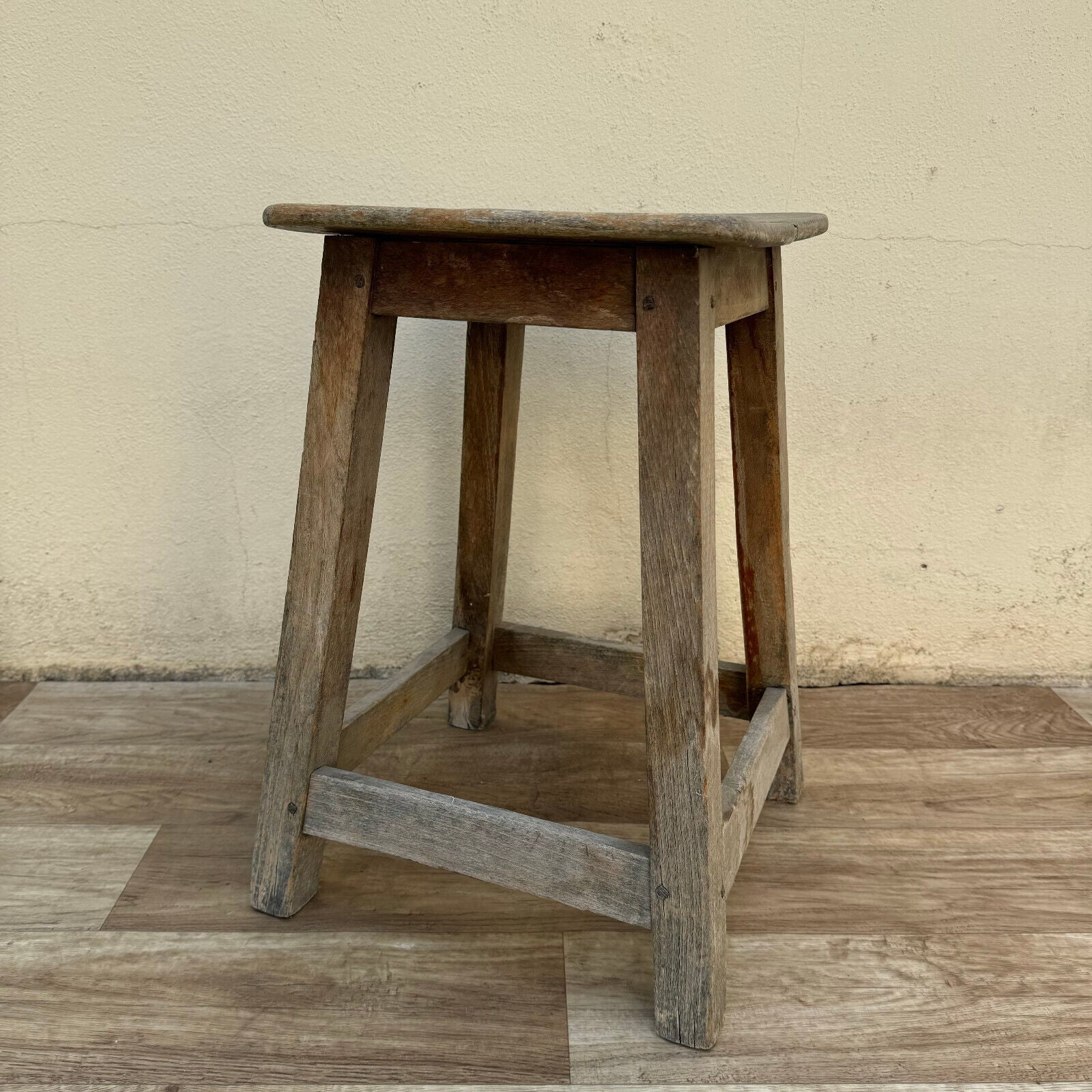 Vintage French Industrial Wooden Stool 1940 1950 2706243 - Fleamarketfrance