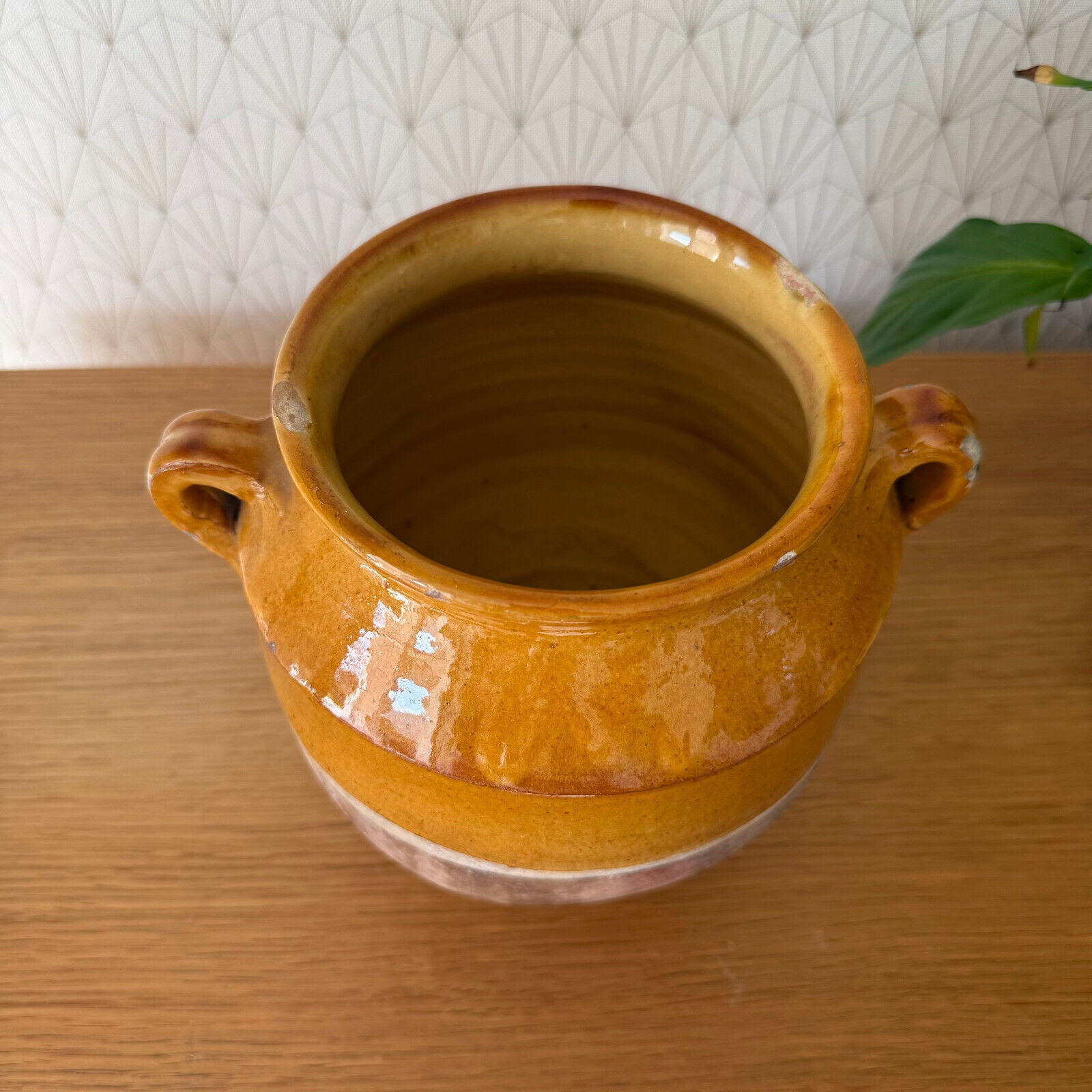 RARE 8 1/2" HANDMADE GLAZED TERRA COTTA ANTIQUE FRENCH CONFIT POT VASE 1101254 - Fleamarketfrance