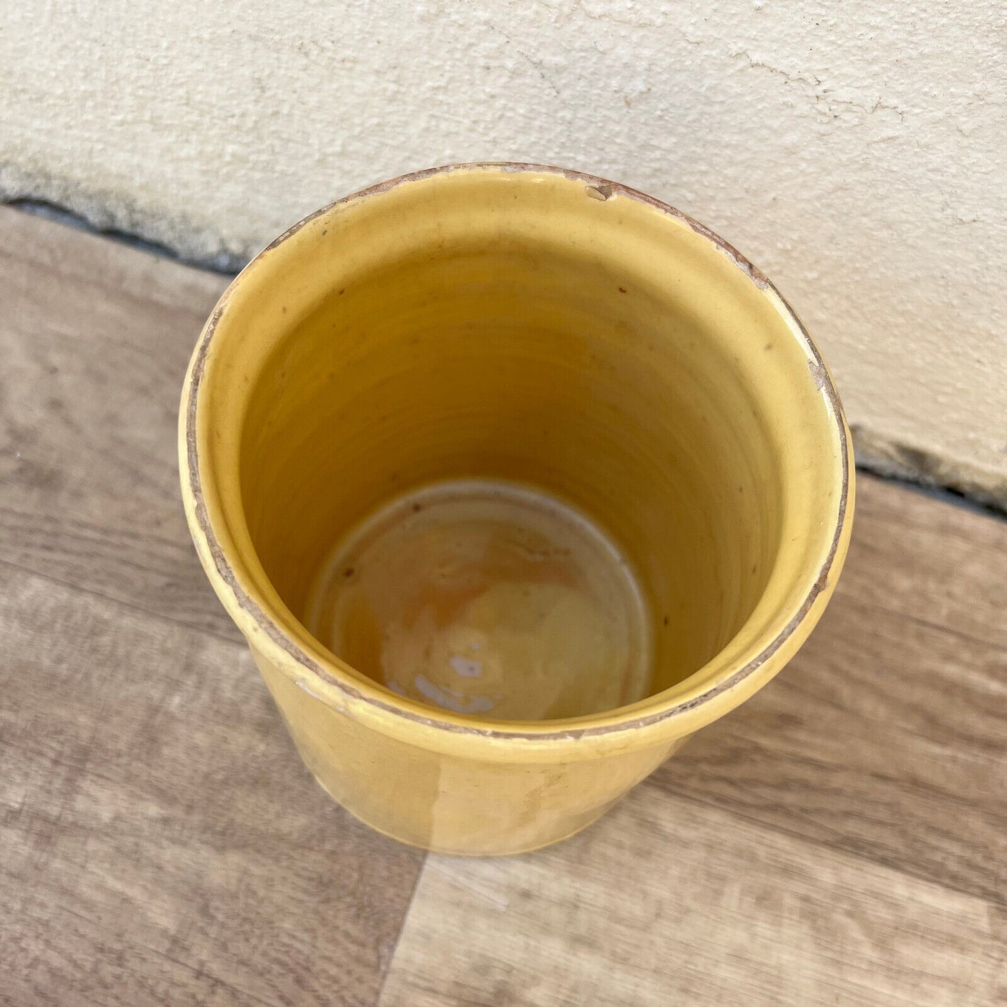 HANDMADE GLAZED YELLOW ANTIQUE FRENCH CONFIT JAM POT SMALL TERRACOTTA 6" 1210248 - Fleamarketfrance