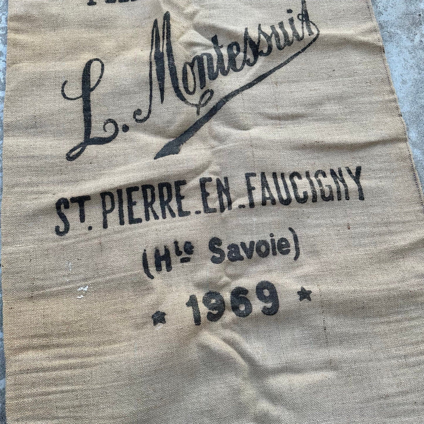 Vintage French Flour Sack 1969 Linen Grain Bag Montesuis Haute-Savoie 1710241 Unbranded