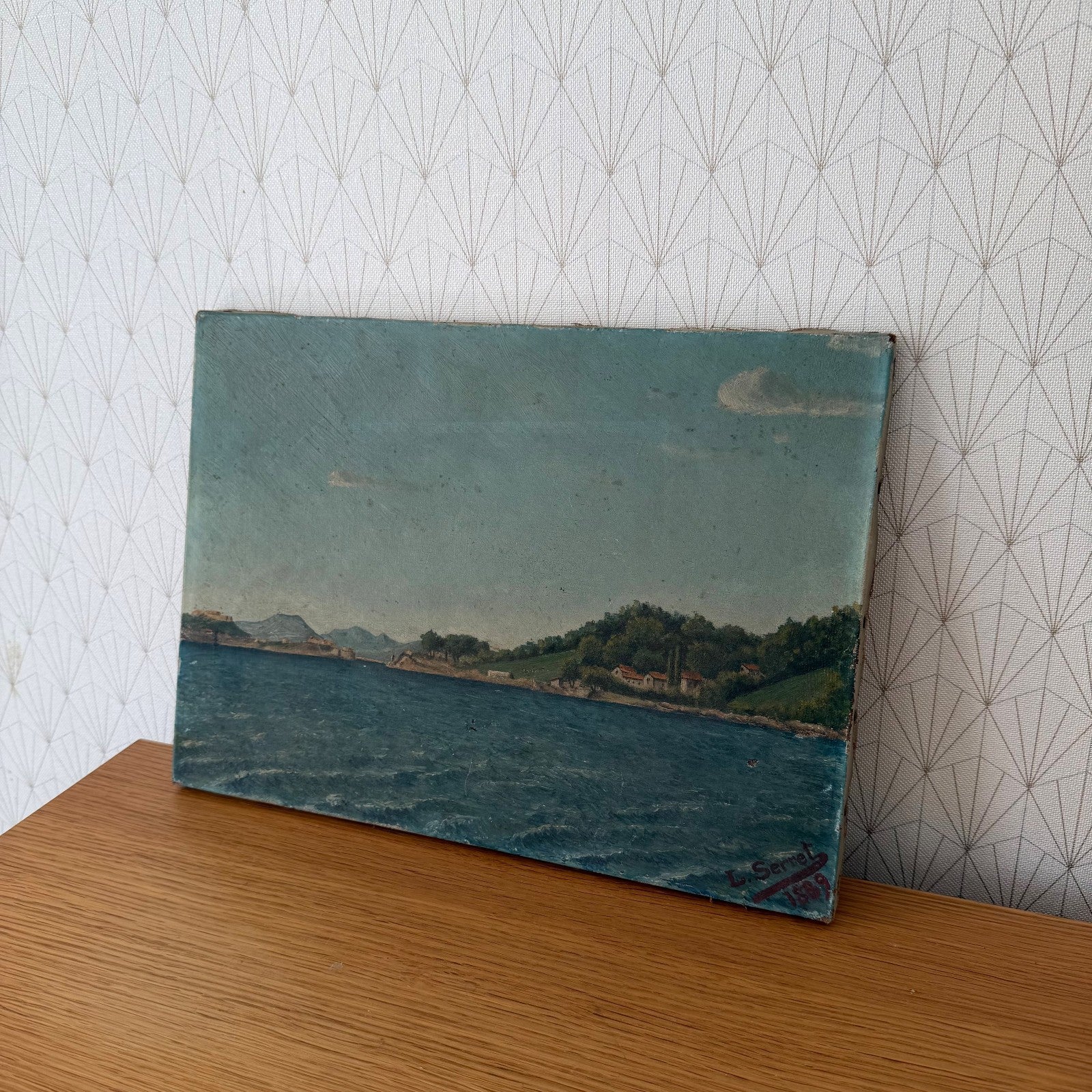 Antique French Seascape Oil Painting Canvas Coastal View Signed 1889 2604263 Fleamarketfrance
