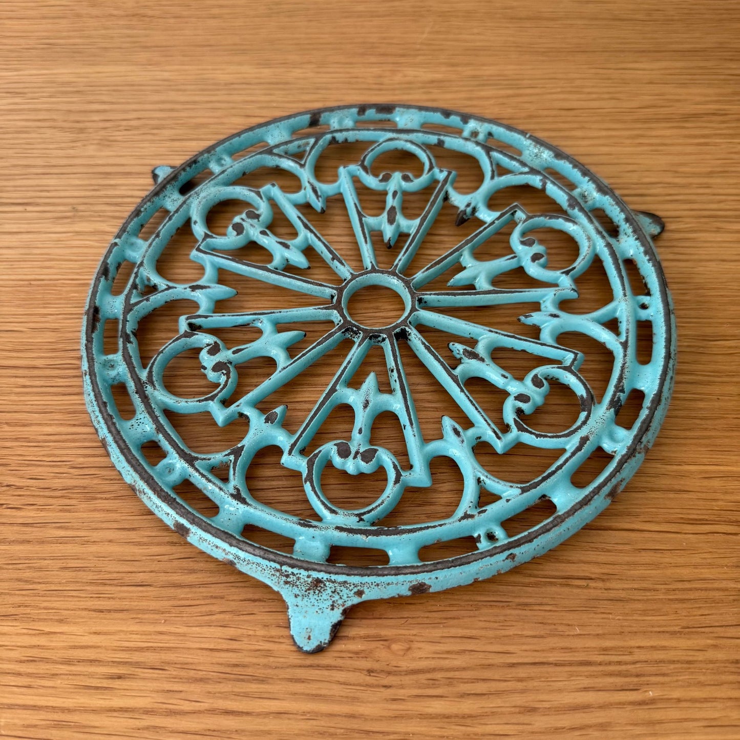Antique vintage french Cast iron kitchen Trivet france blue turquoise 0807259 Does Not Apply