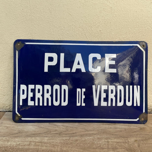 Old French Street Enameled Sign Plaque arched bombed - vintage VERDUN 1501254 Fleamarketfrance