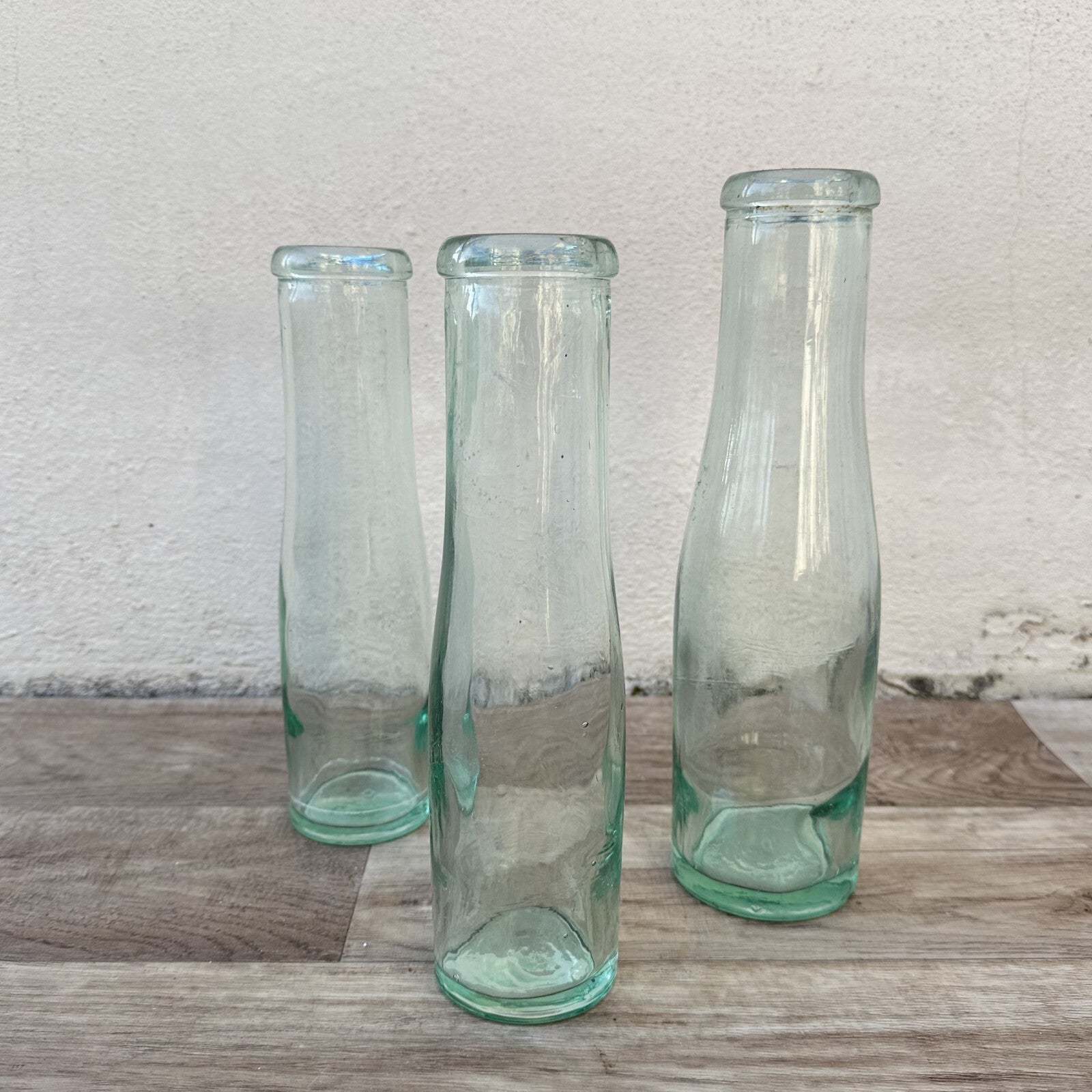 Antique French Glass Milk Bottles Green Tinted Set 3 Vintage 1920s 2509247 Fleamarketfrance