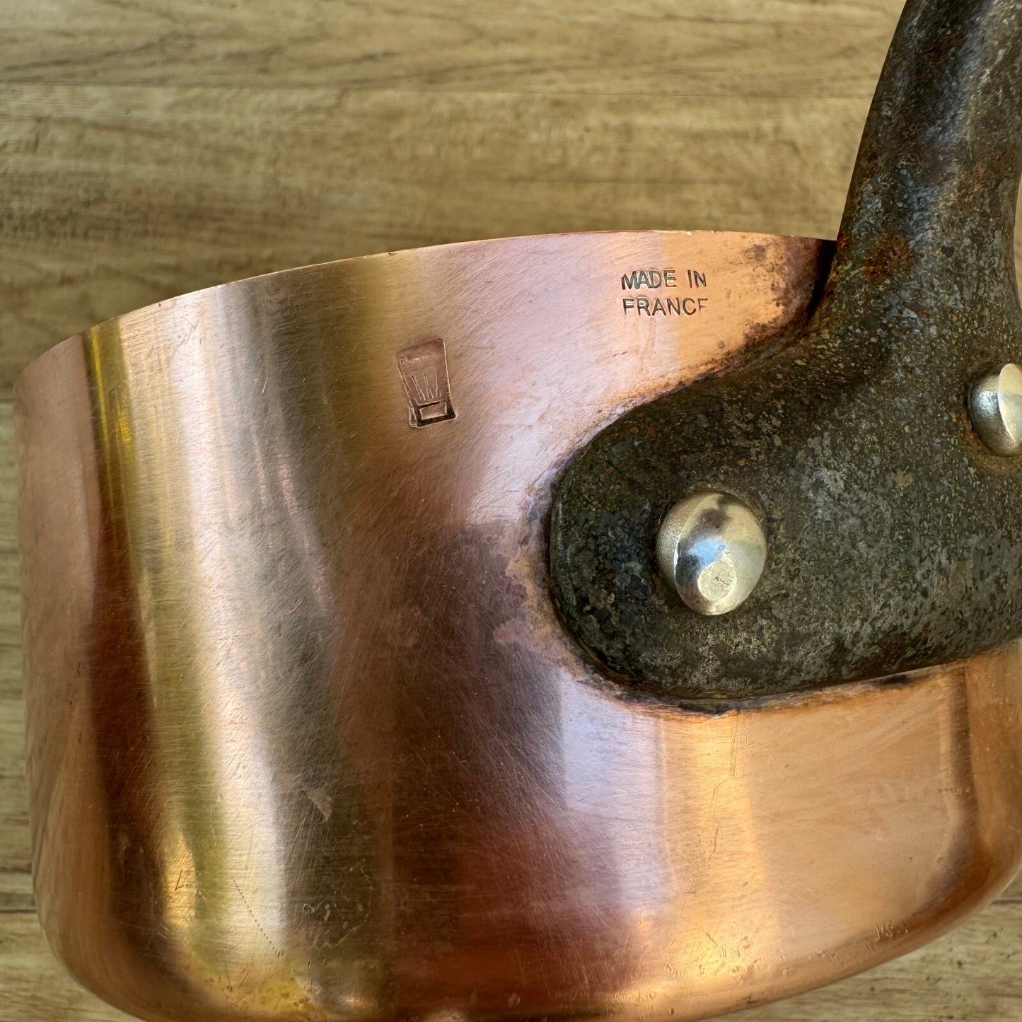 Vintage French Copper Saucepan Tin Lined 3mm Chef Pan 1.3kg 2107244 Unbranded