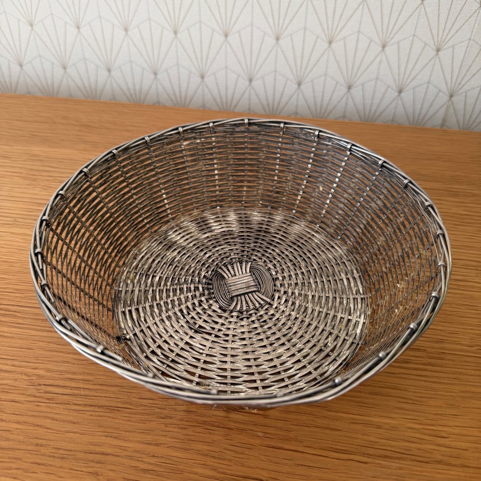 French Silverplated Bread Basket Vintage Woven Wire Metal Oval 2101267 Unbranded