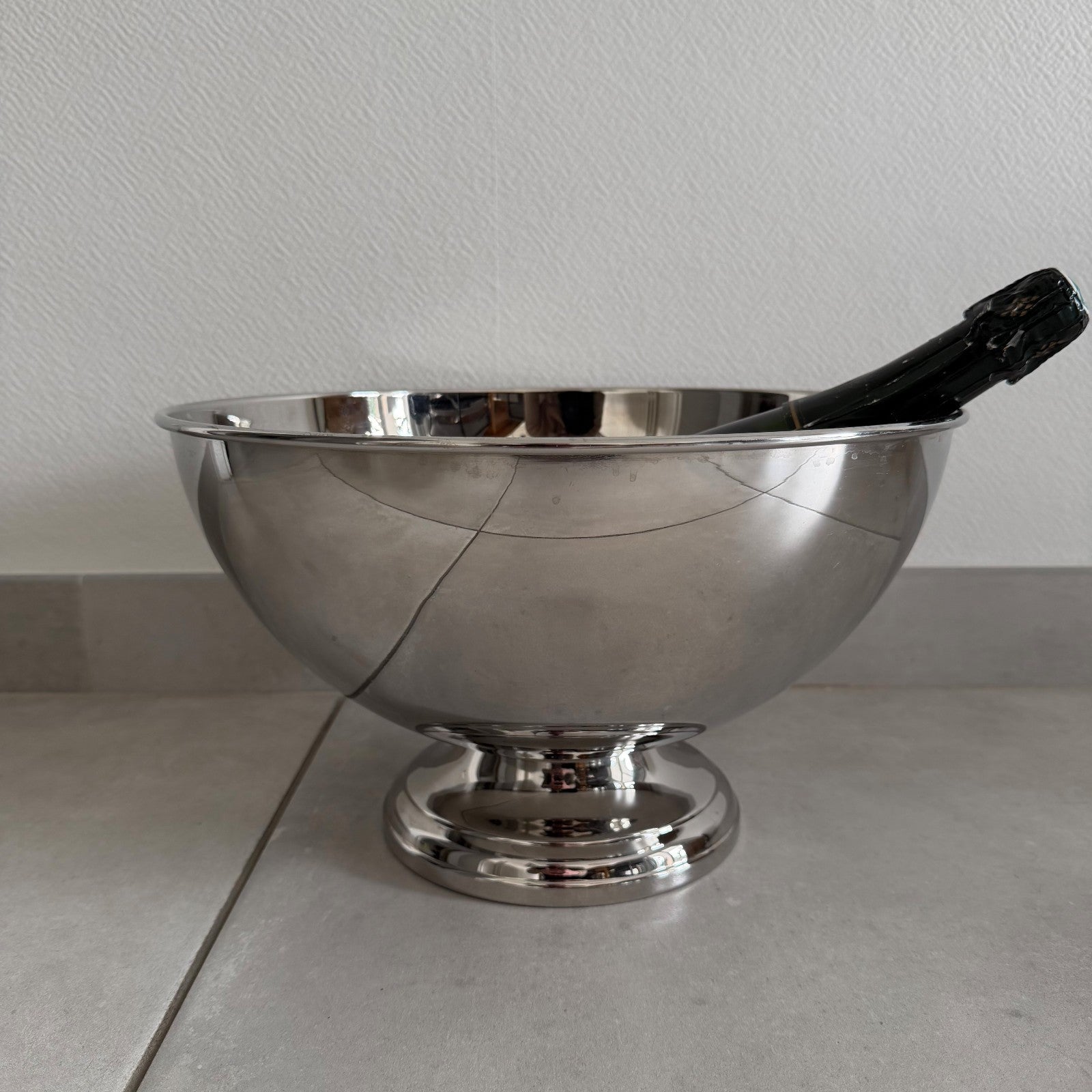 French Champagne Ice Bucket Stainless Steel Vintage Pedestal Bowl 0101261 Unbranded