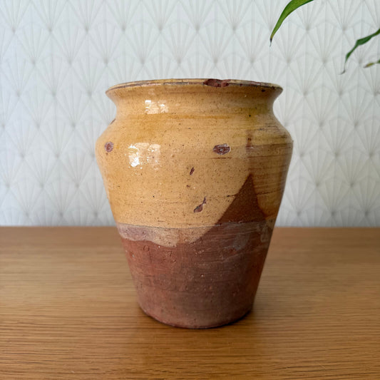 Antique French Pottery Mustard Pot Terracotta Yellow Ochre Glaze 1308256* Unmarked