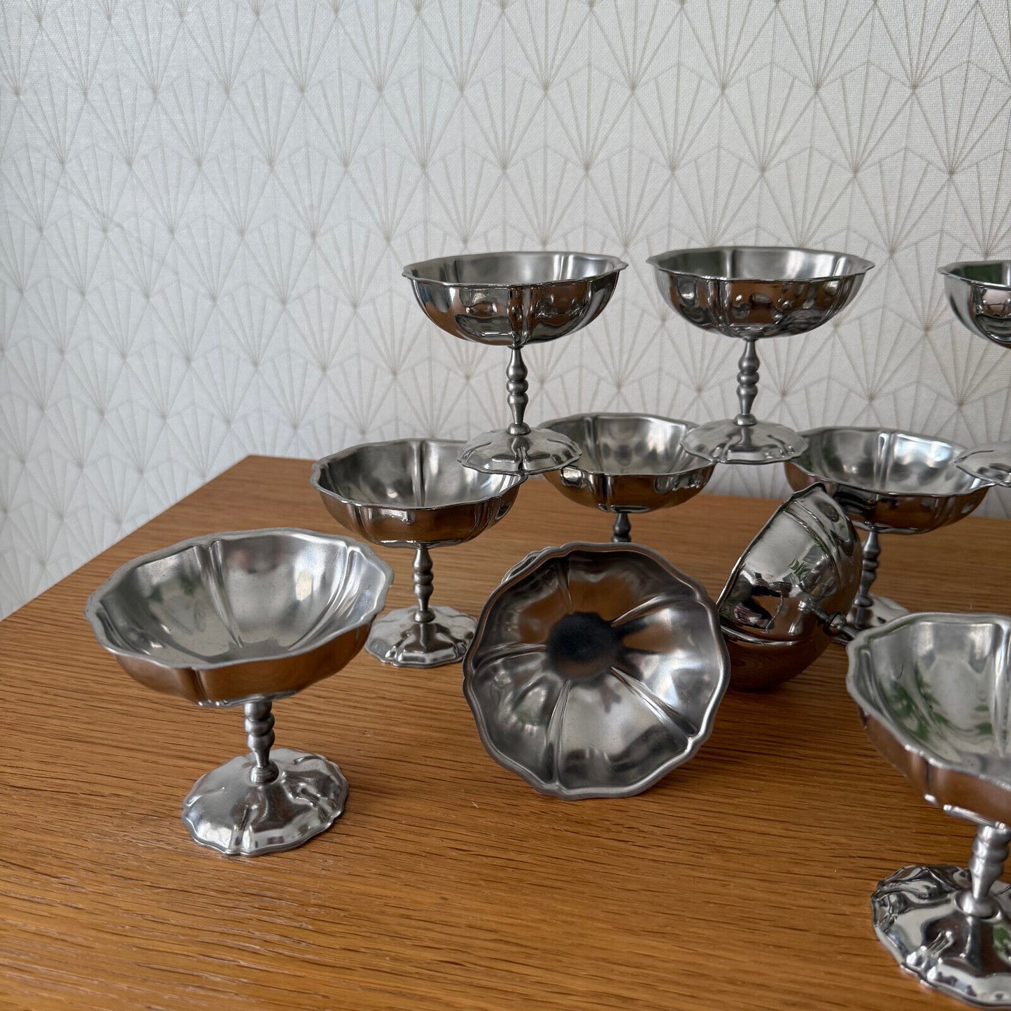 Set Of 12 Vintage Inox European Stainless Goblet Ice Cream Cup 2502251 - Fleamarketfrance