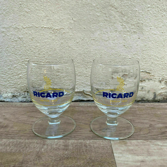 Vintage French Ricard Pastis Glasses Sunburst Logo Set of 2 23092020 Does Not Apply