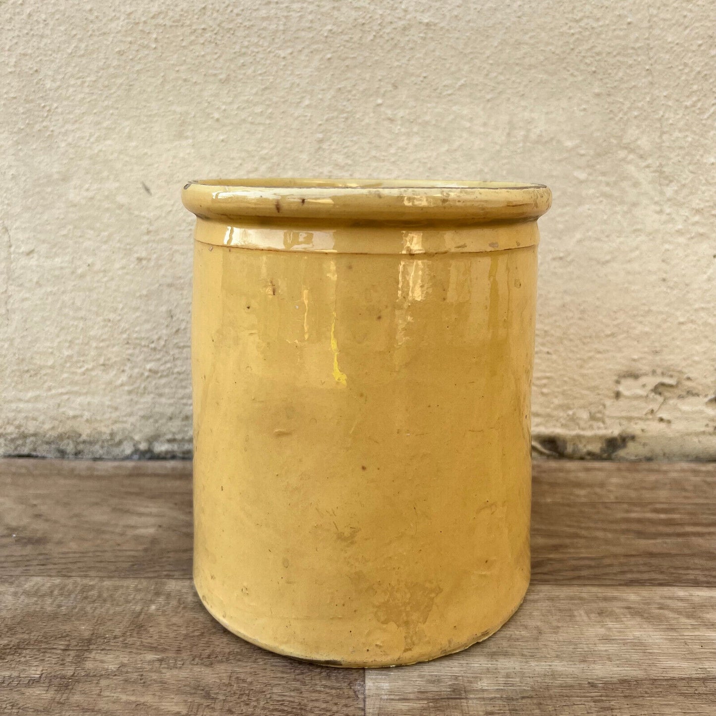 HANDMADE GLAZED YELLOW ANTIQUE FRENCH CONFIT JAM POT 6 3/4" TERRACOTTA  1210249 - Fleamarketfrance