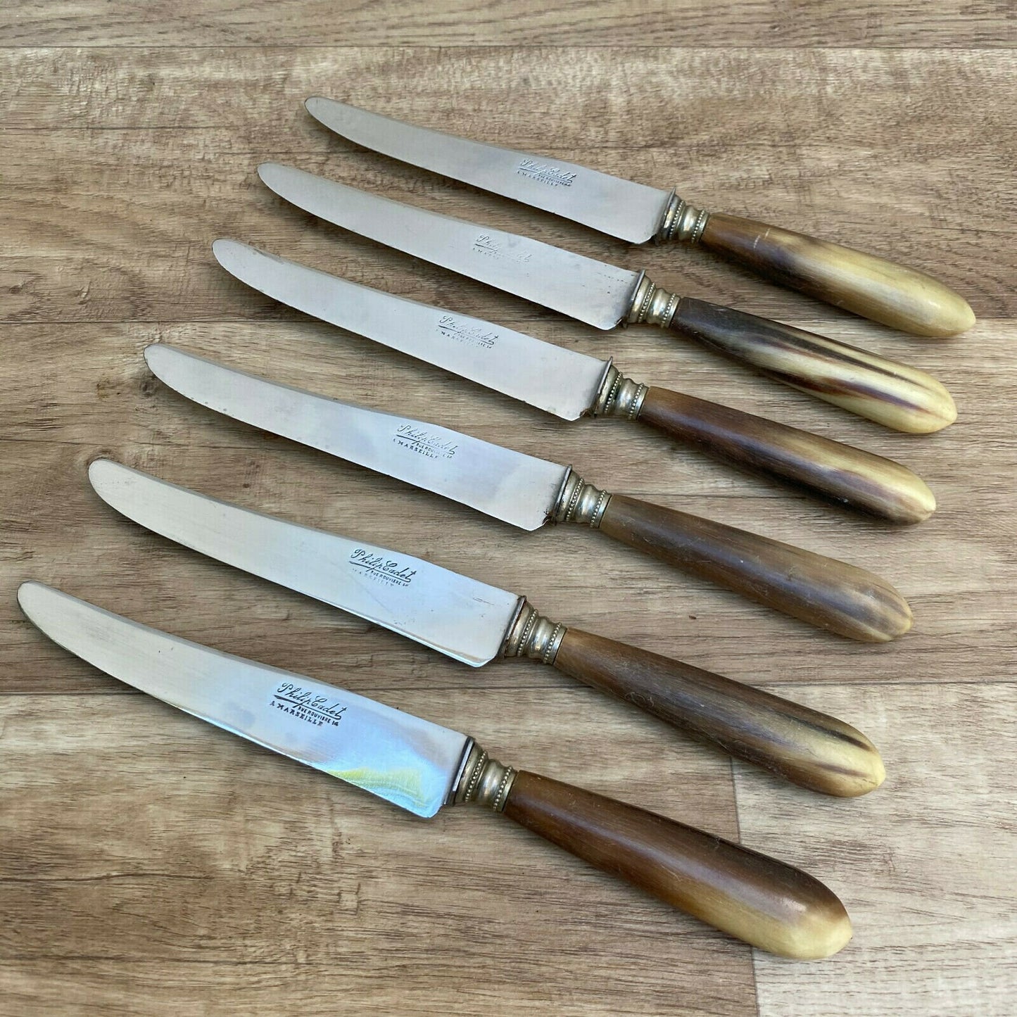 Vintage French Horn Handle Knives Philip Cadet Marseille Set of 6 070820121 Philip Cadet