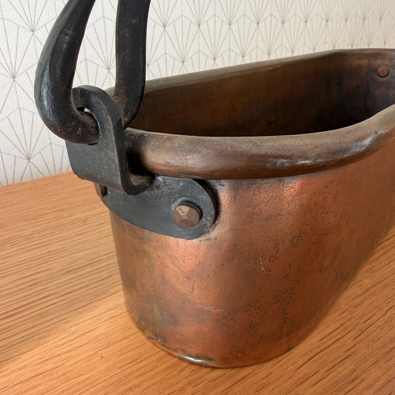 Antique French Copper Fish Kettle Poacher Villedieu Iron Handles 42cm 13012619 Fleamarketfrance : French vintage and antique decor