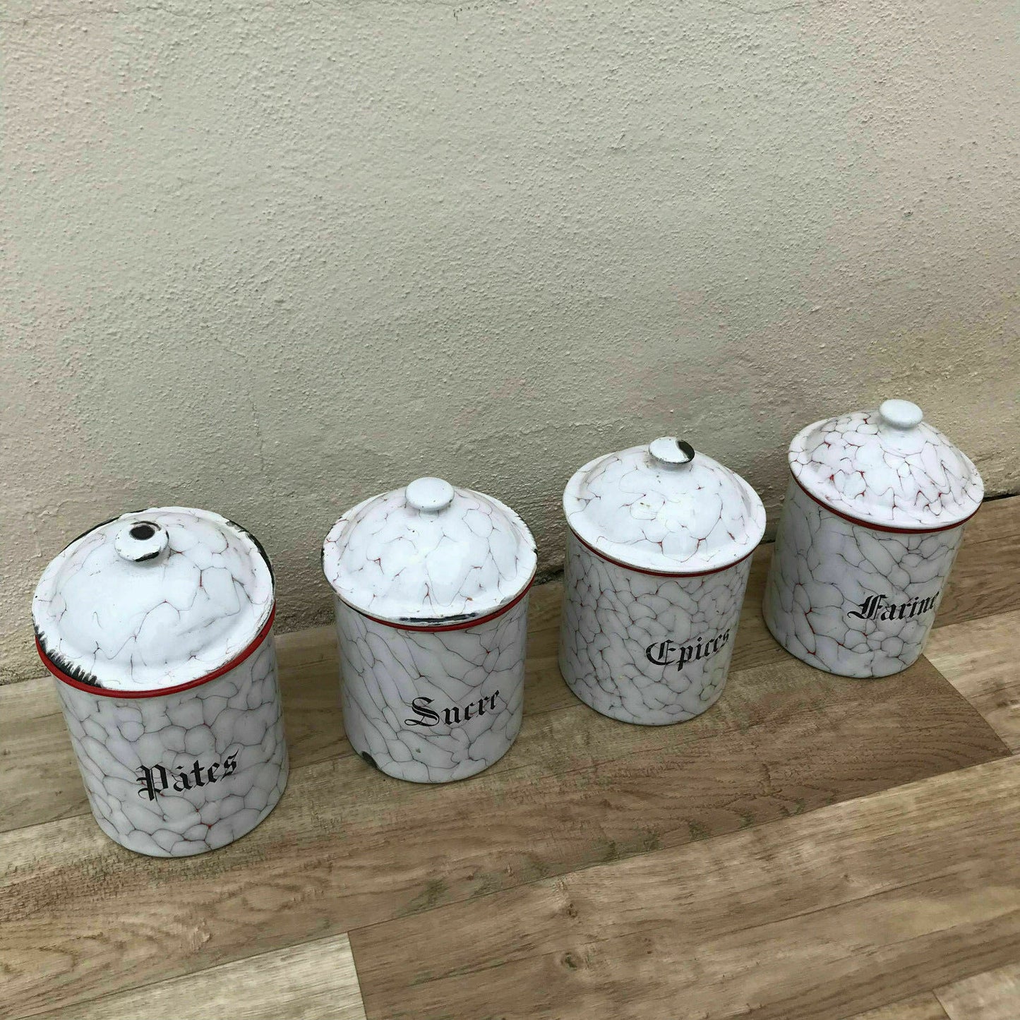 French Enamel Canisters Vintage Kitchen Storage Set 1900s Bistro 30031823 Fleamarketfrance