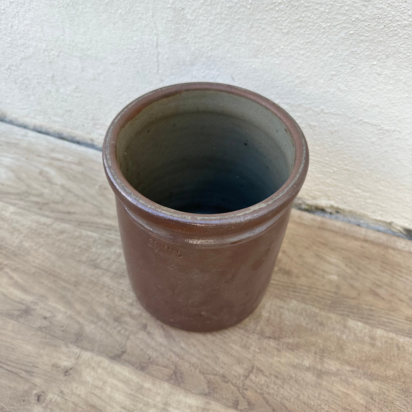 HANDMADE GLAZED BROWN ANTIQUE FRENCH CONFIT JAM POT BIG STONEWARE LYON 0712239 Unmarked