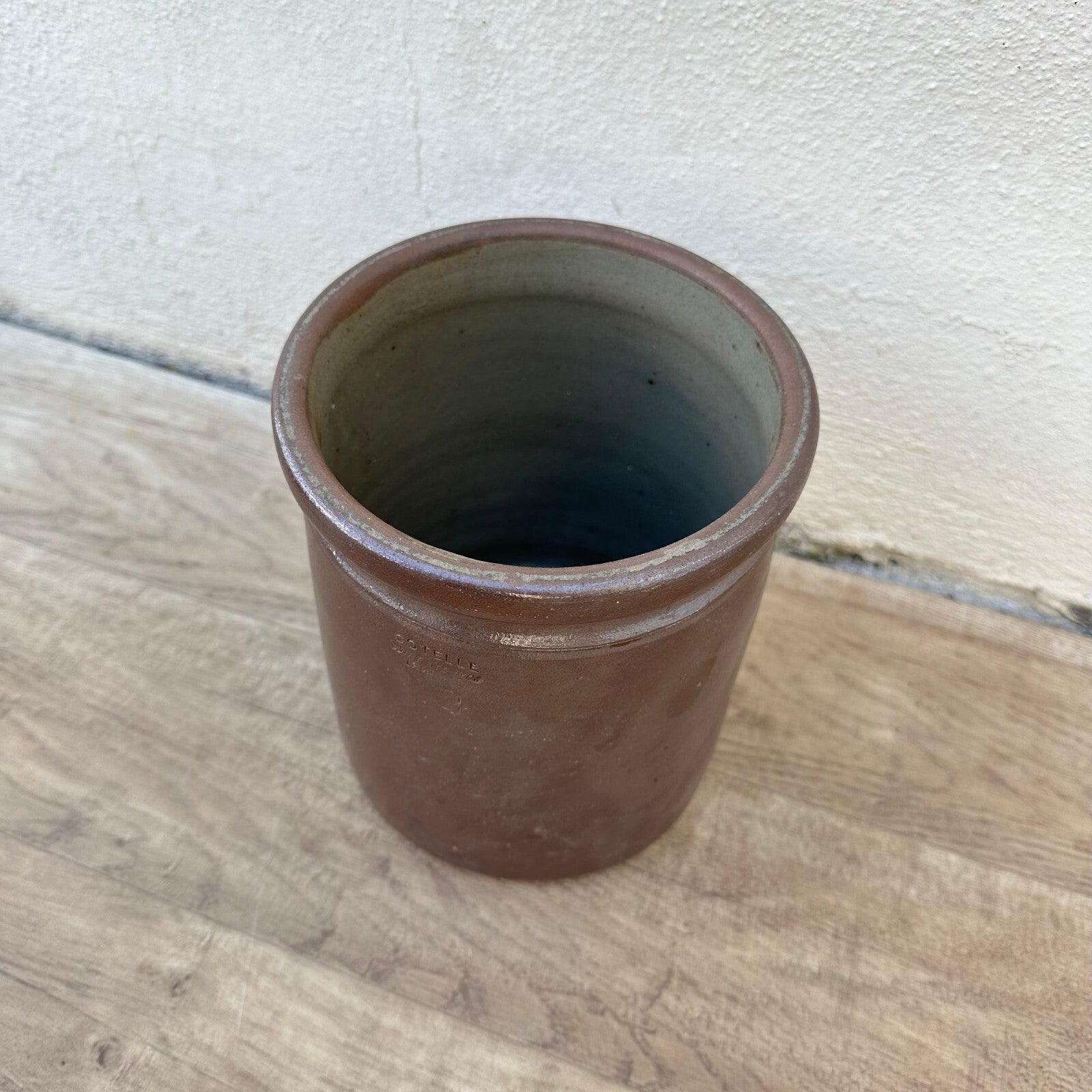 HANDMADE GLAZED BROWN ANTIQUE FRENCH CONFIT JAM POT BIG STONEWARE LYON 0712239 Unmarked