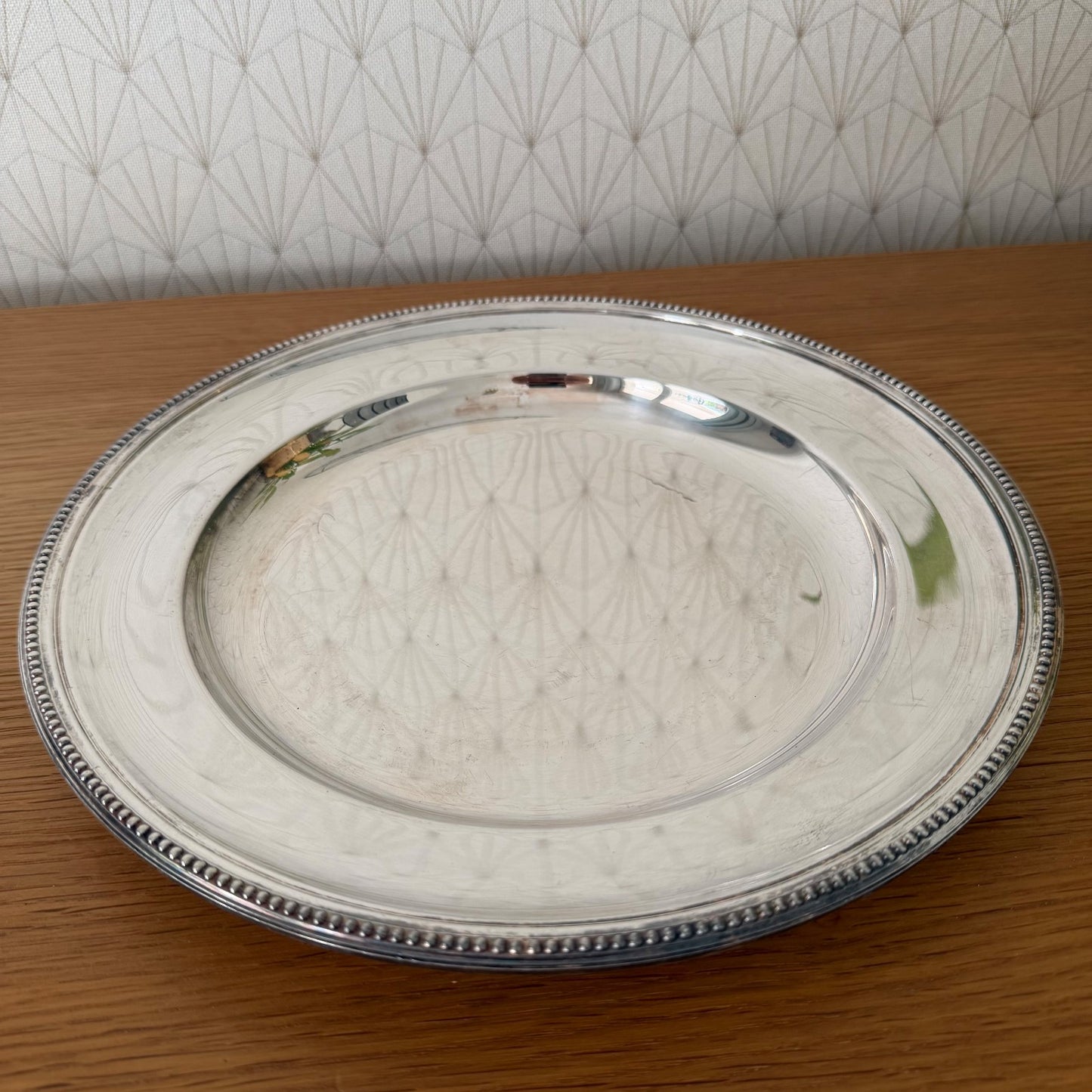 Christofle Silverplate Pearl Beaded French Round Serving Tray 26072612 ercuis