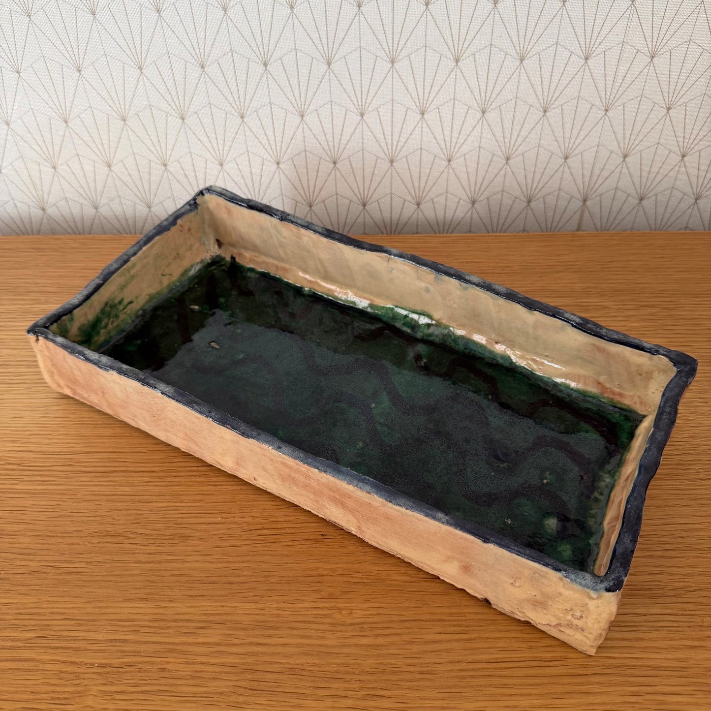 French Artist Studio Pottery Tray Green Glaze Handmade Vintage 1408269 Fleamarketfrance