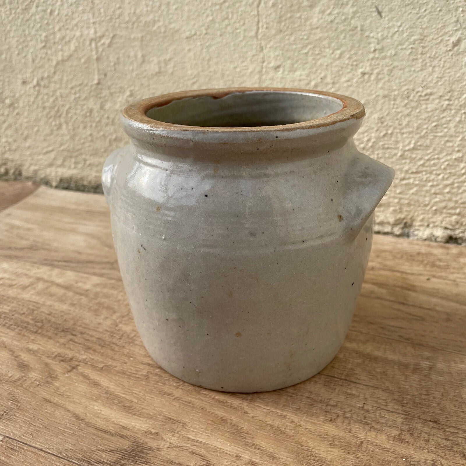Handmade Glazed Grey Vintage French Confit Grease Pot Stoneware 1203252 Unmarked