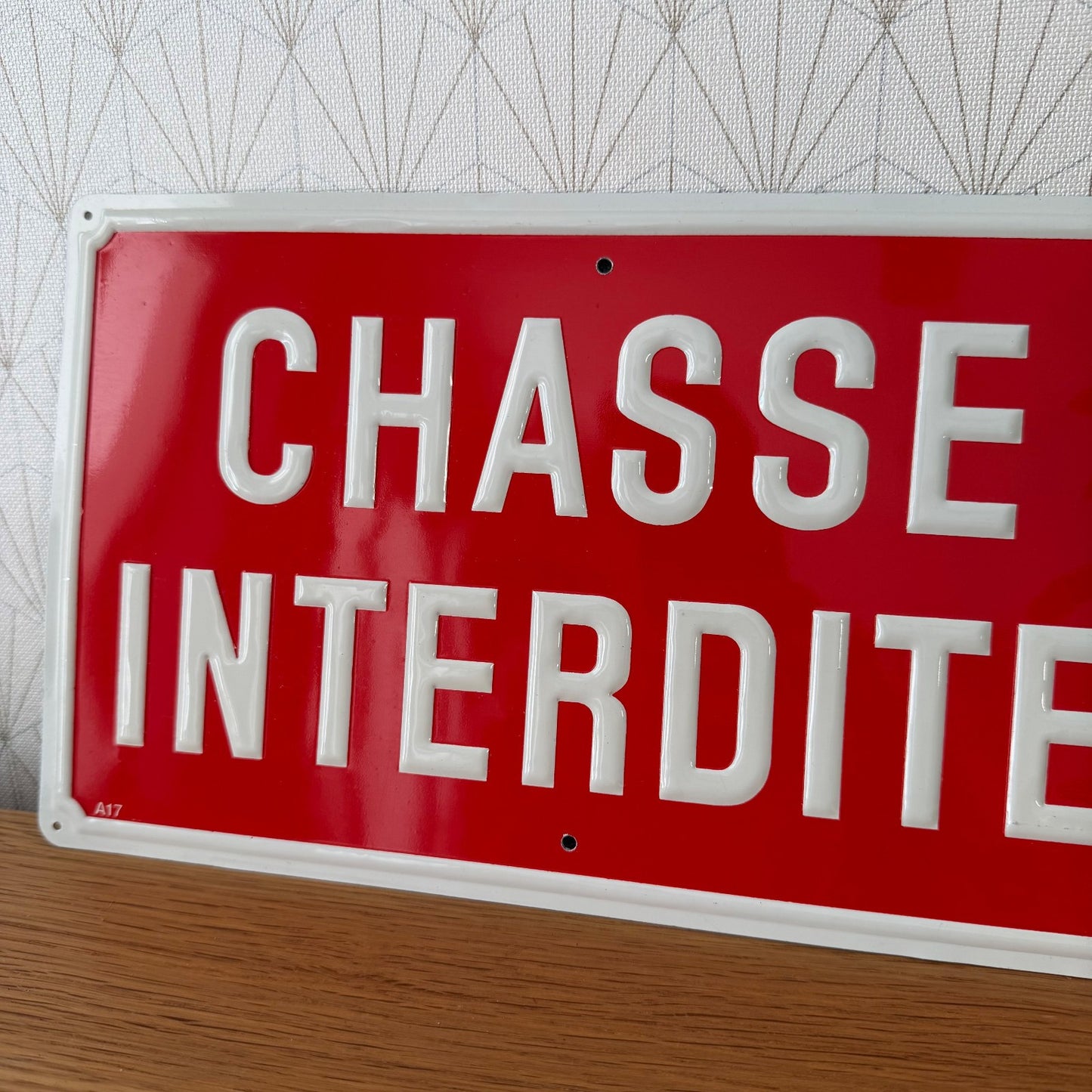 French Enamel Chasse Interdite Sign Red White Hunting Plaque 1407265 Fleamarketfrance