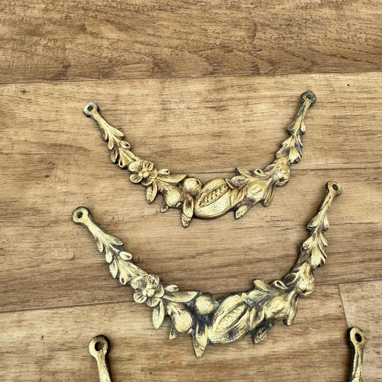French Brass Drawer Pulls Antique Floral Hardware Set of 5 Vintage 0805243 Fleamarketfrance