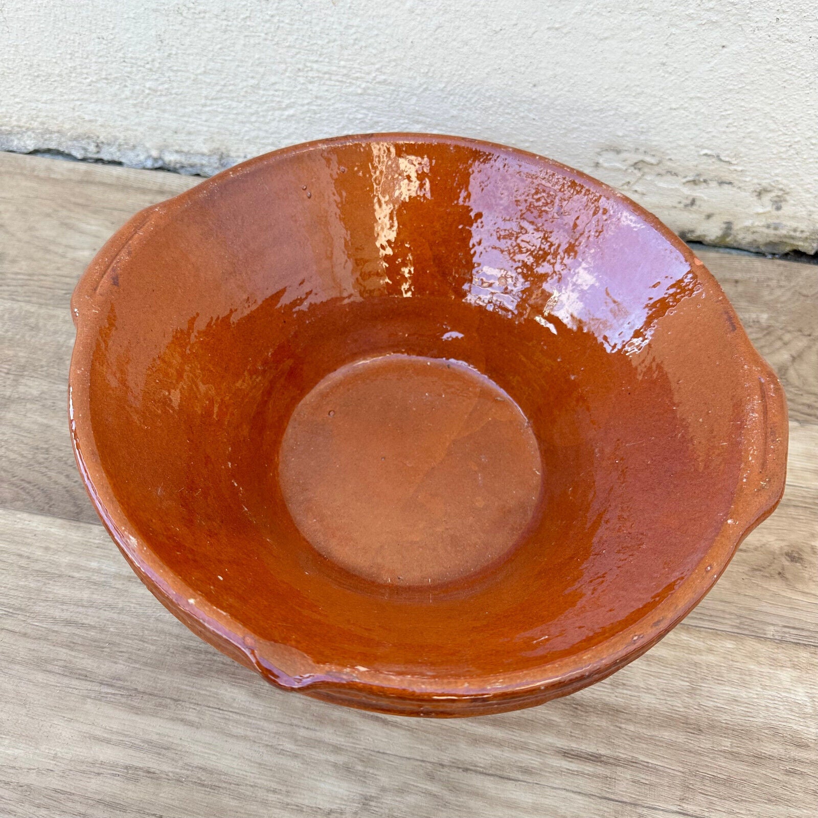 VINTAGE FRENCH GLAZED TERRACOTTA SALAD MIXING BOWL TERRINE TIAN 11 1/4" 12092423 - Fleamarketfrance