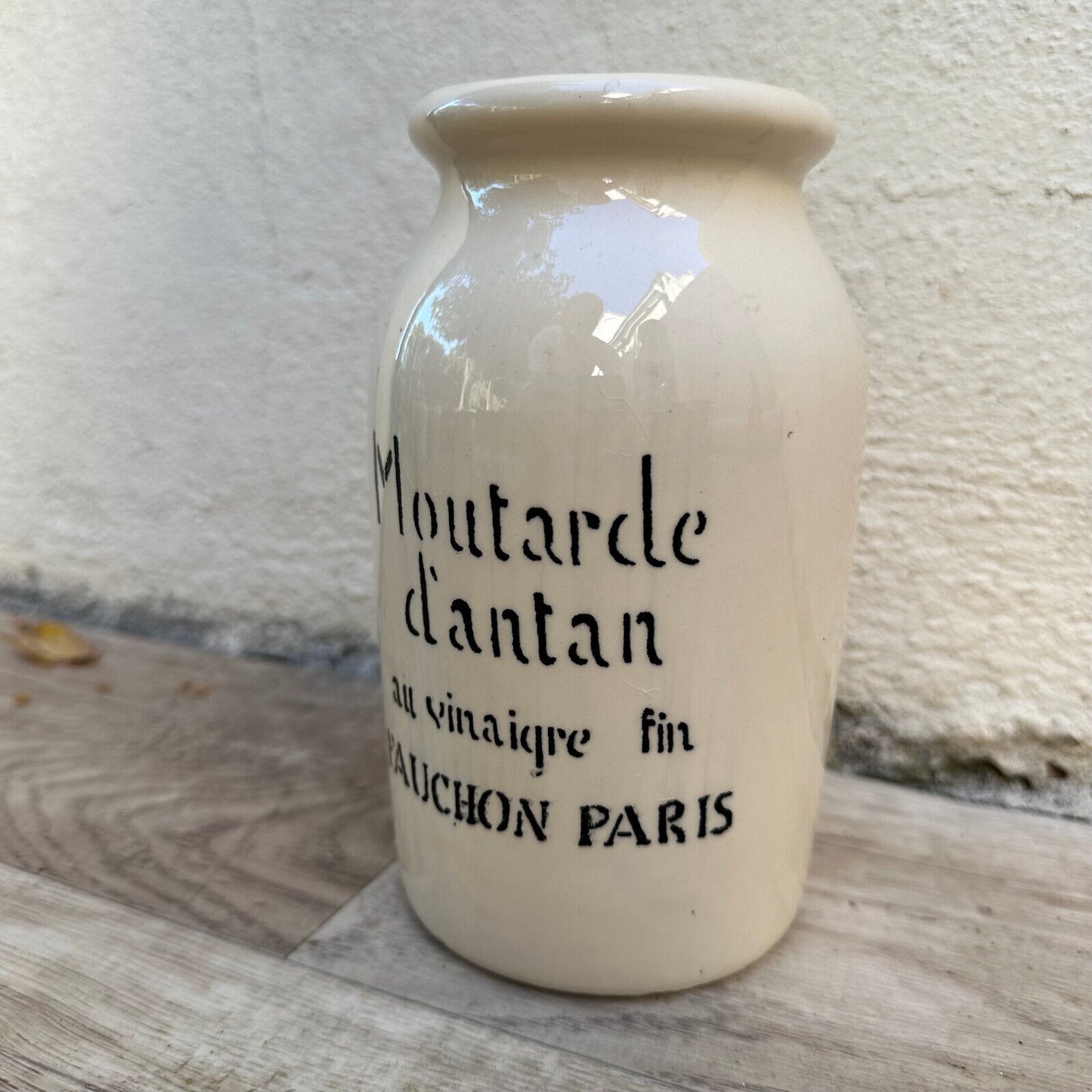 HANDMADE GLAZED GREY FRENCH MUSTARD POT DIJON STONEWARE PARIS FAUCHON 02112310 - Fleamarketfrance