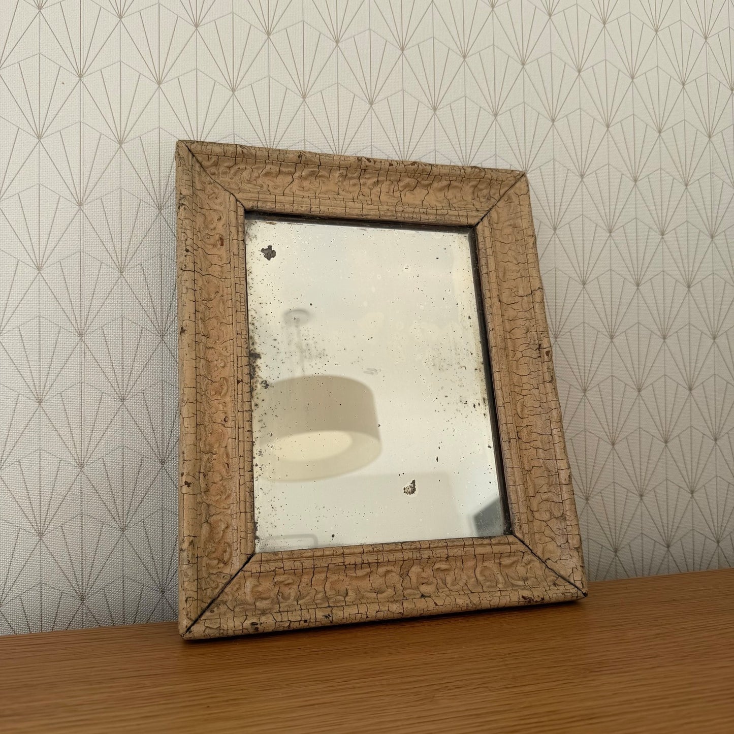 Vintage French Crackled Mirror Aged Wood Frame Foxed Glass 1930s 0302264 Fleamarketfrance