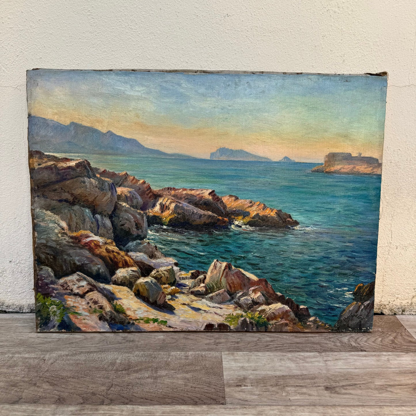 French Coastal Oil Painting Provence Riviera Seascape Signed 07062412 Fleamarketfrance