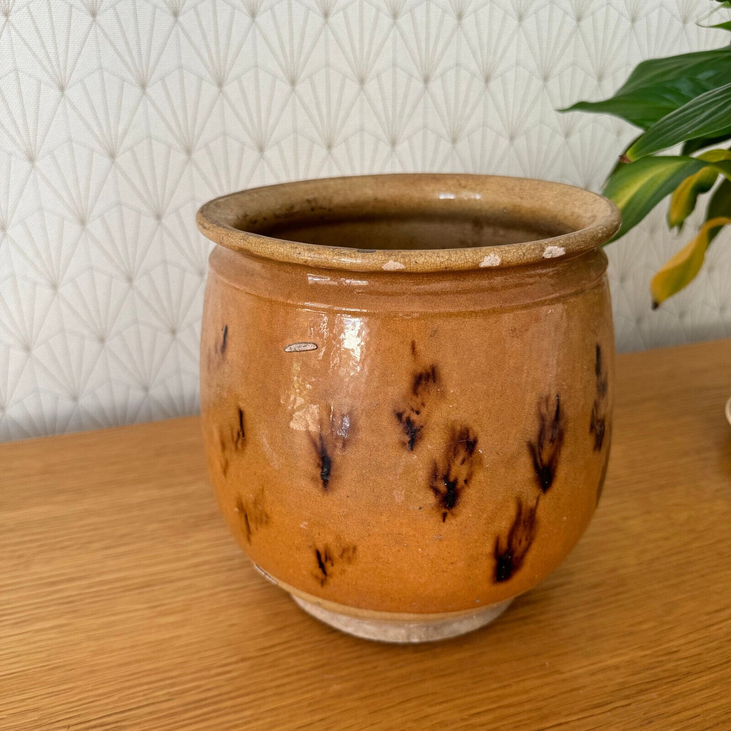 HANDMADE GLAZED YELLOW FRENCH CONFIT JAM POT SMALL STONEWARE 7 1/2 BIG 15062411 - Fleamarketfrance