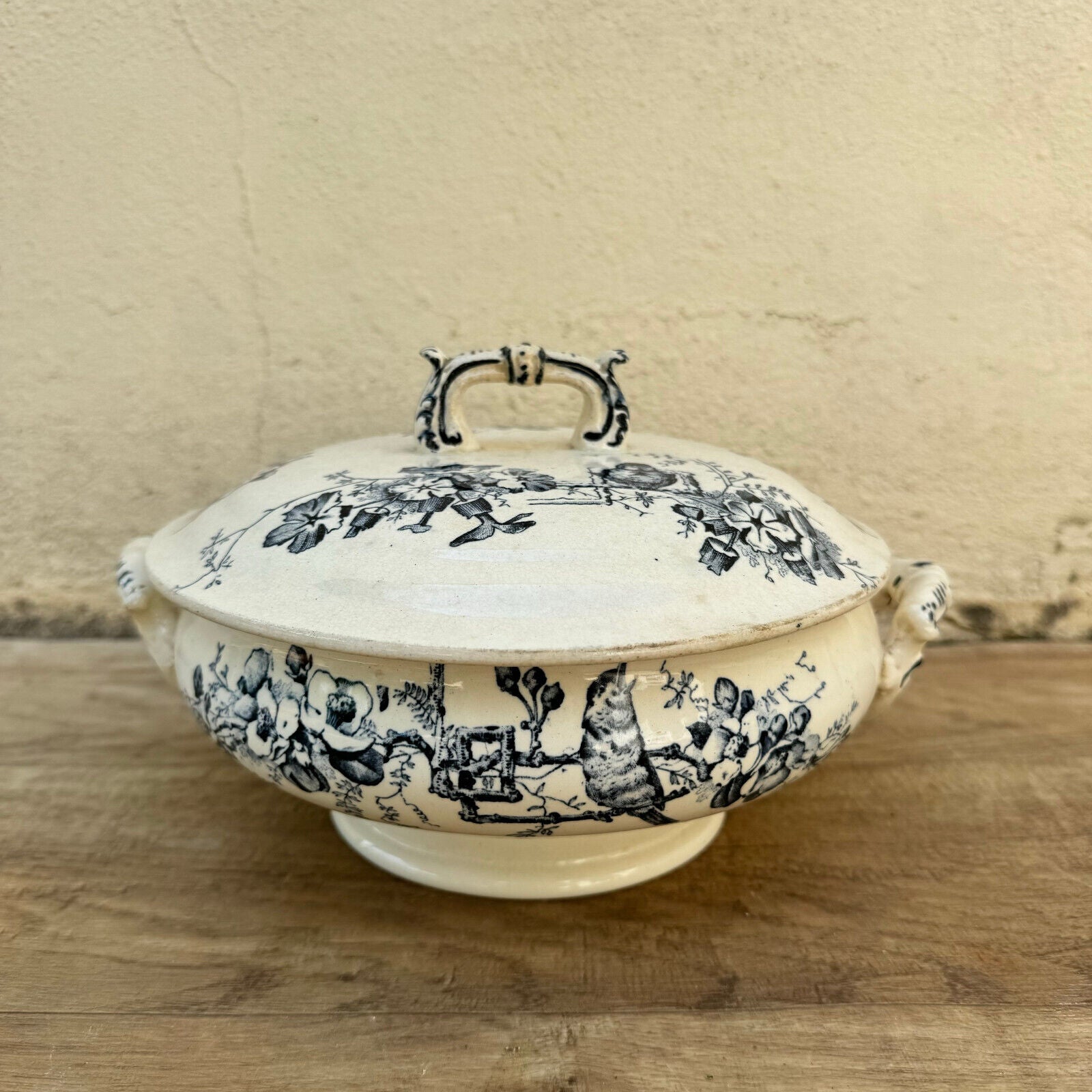 French tureen Bourgeois Paris earthenware flowers fruits bowl 09072416 - Fleamarketfrance