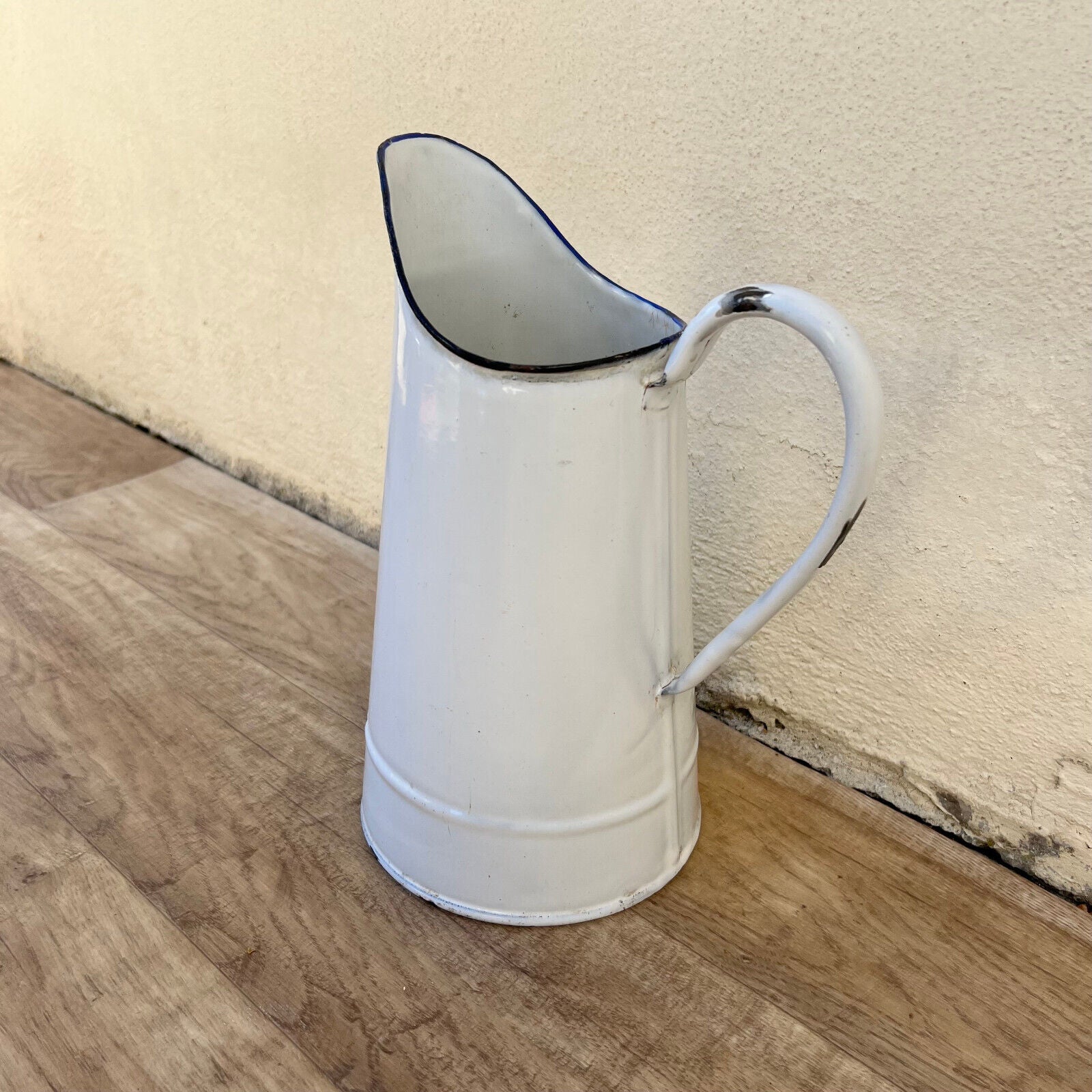 Vintage French Enamel pitcher jug water enameled white tiny 1707225 Fleamarketfrance
