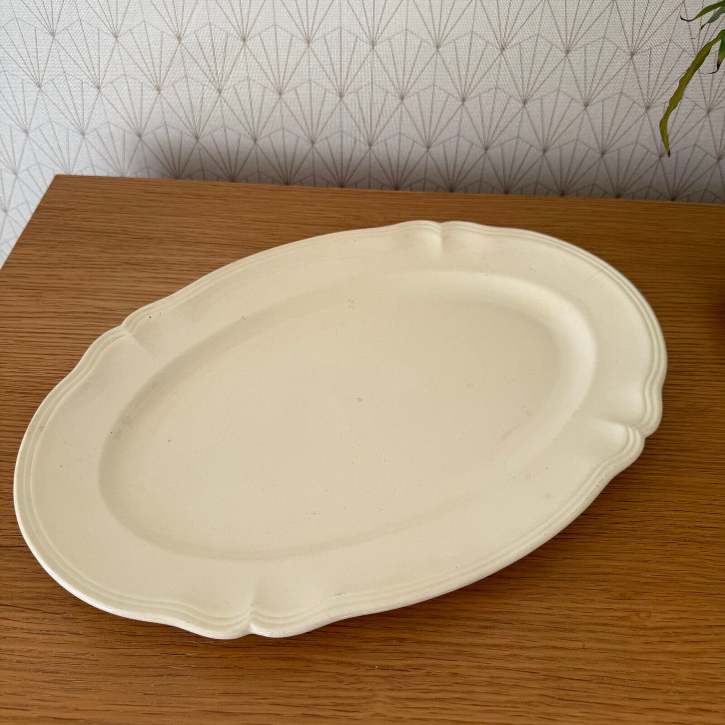 Vintage French Beige Sarreguemines Diggoin 16"  Oval Tray Serving Dish 09022524 - Fleamarketfrance