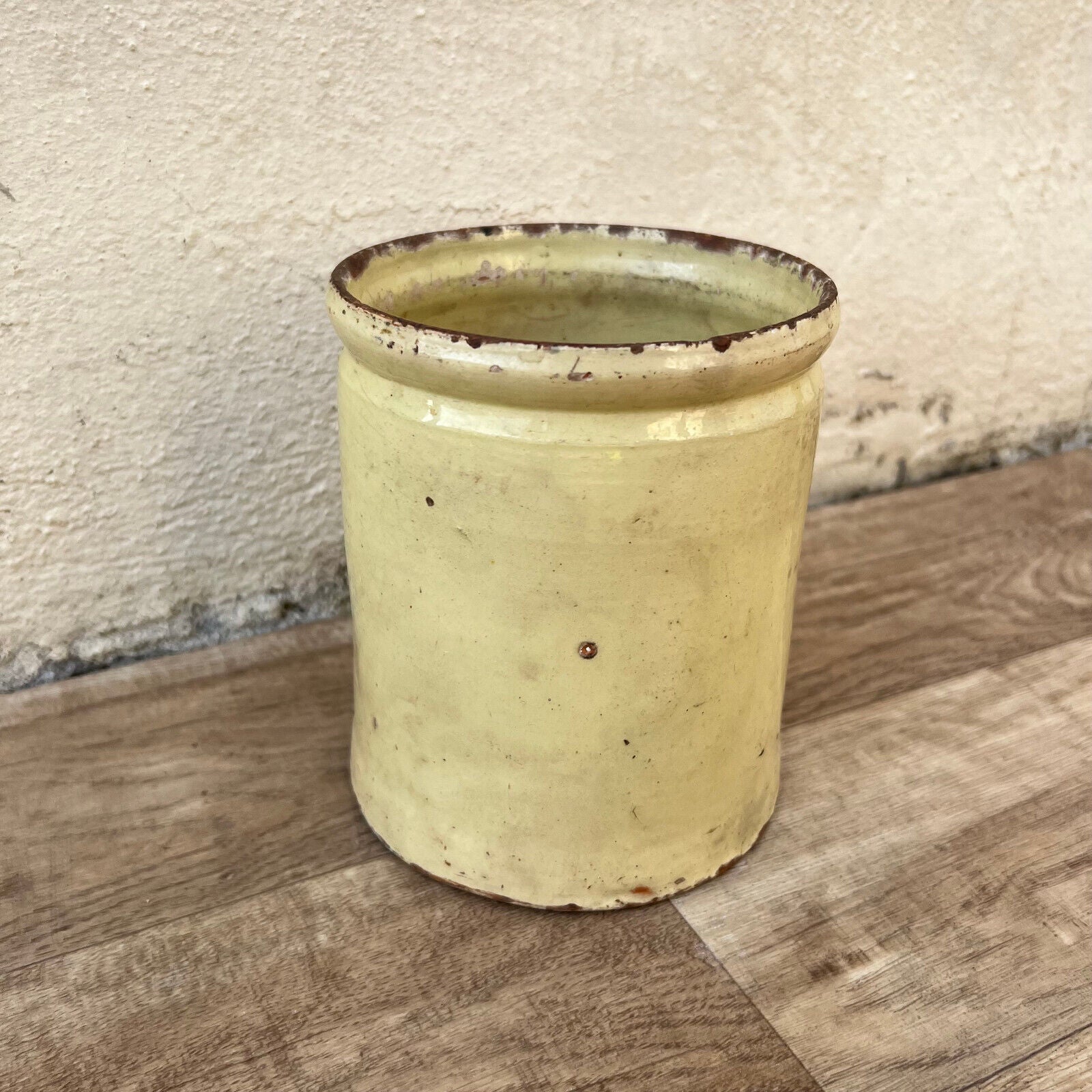 HANDMADE GLAZED YELLOW ANTIQUE FRENCH CONFIT JAM POT SMALL TERRACOTTA 6" 1210246 - Fleamarketfrance