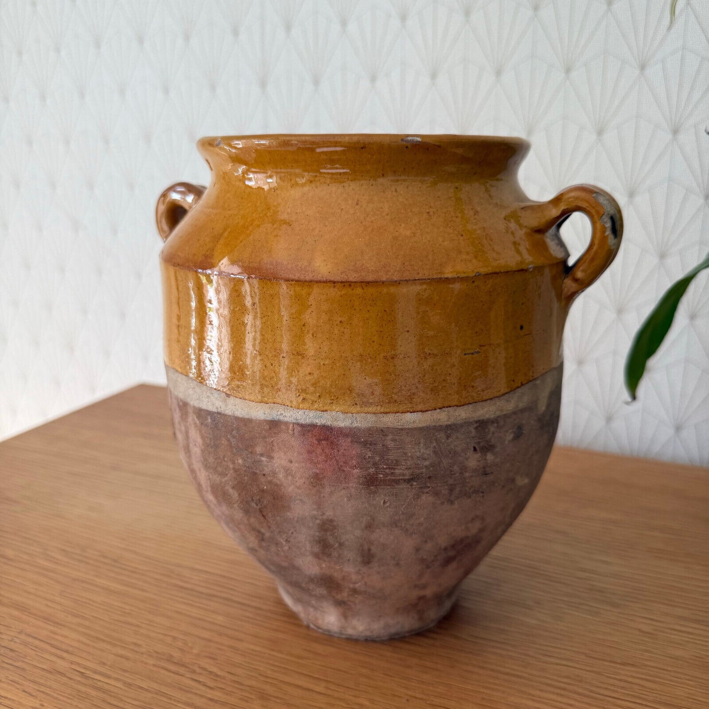 RARE 8 1/2" HANDMADE GLAZED TERRA COTTA ANTIQUE FRENCH CONFIT POT VASE 1101254 - Fleamarketfrance