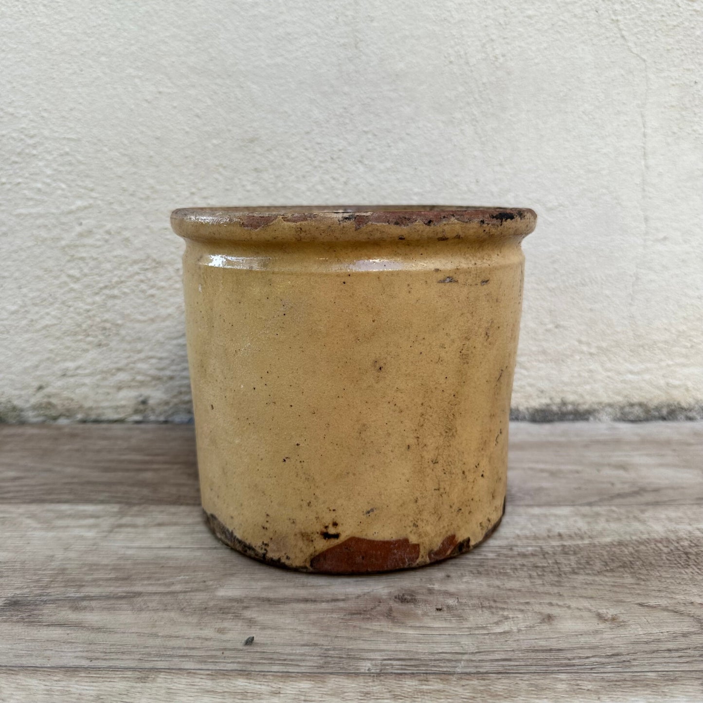 HANDMADE GLAZED BEIGE YELLOW ANTIQUE FRENCH JAM POT CONFIT 0503258 Unmarked